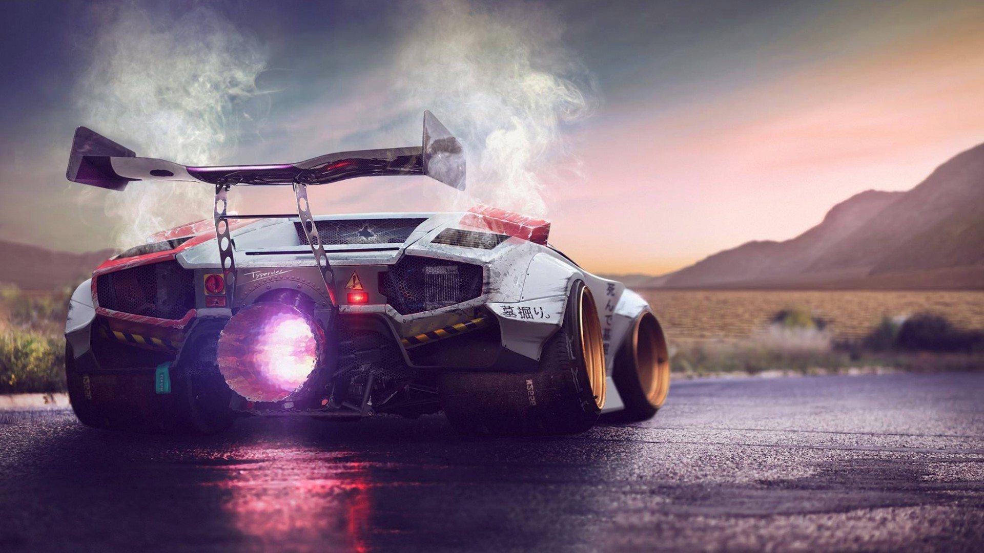Modified Lamborghini Countach with jet engine HD Wallpaper
