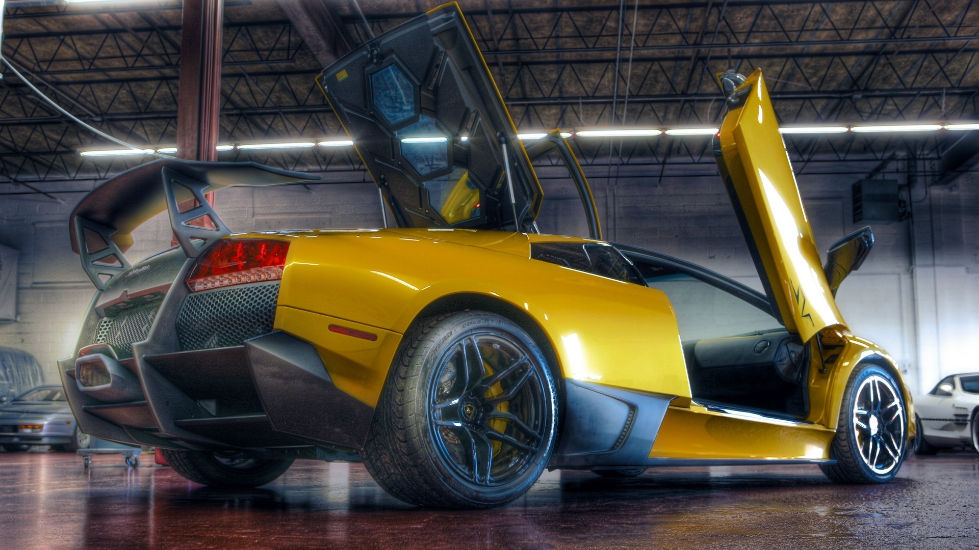 Yellow Lamborghini Murcielago with Scissor Doors Open HD Wallpaper