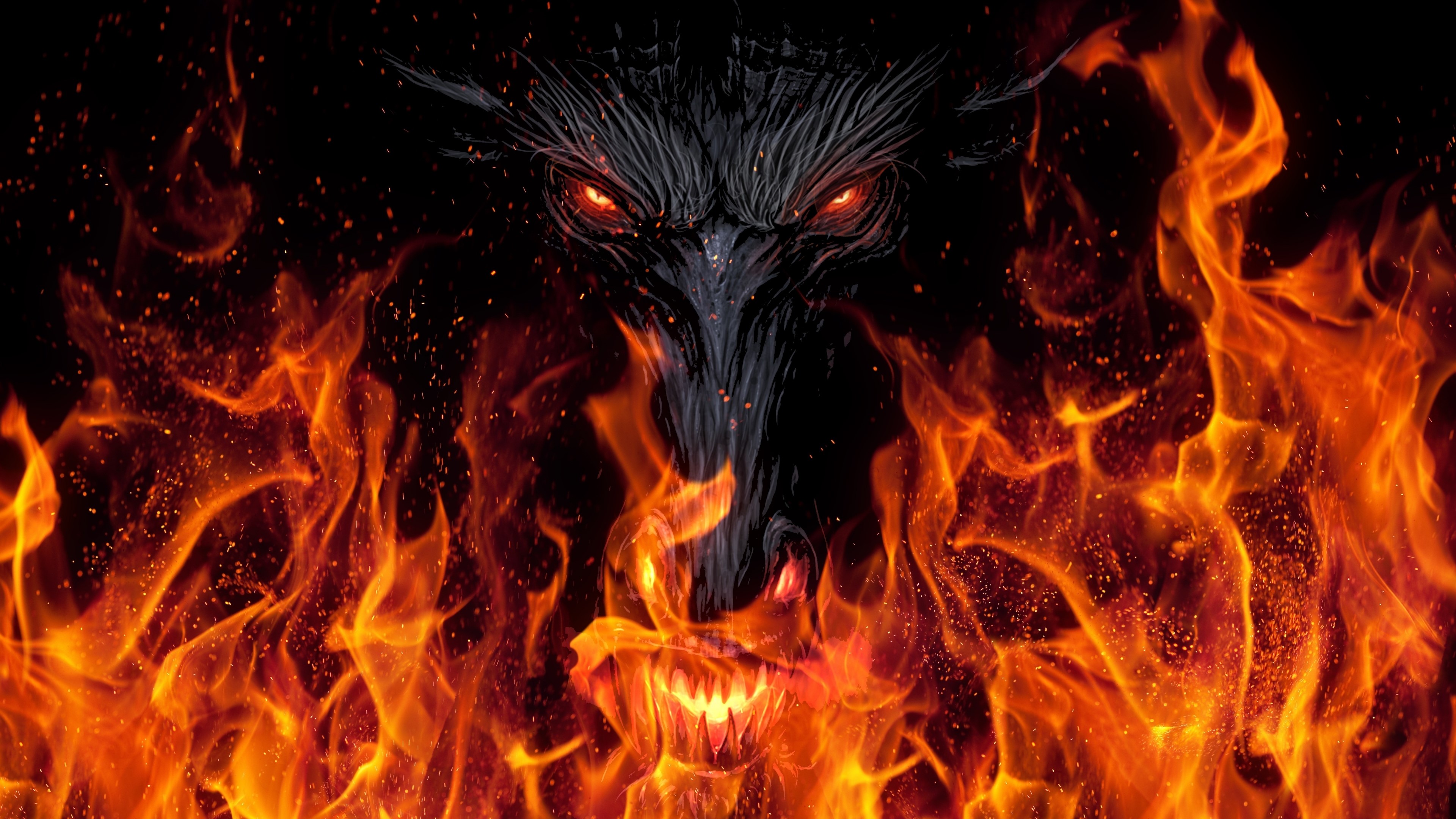 4K Dragon Head in Flames HD Wallpaper