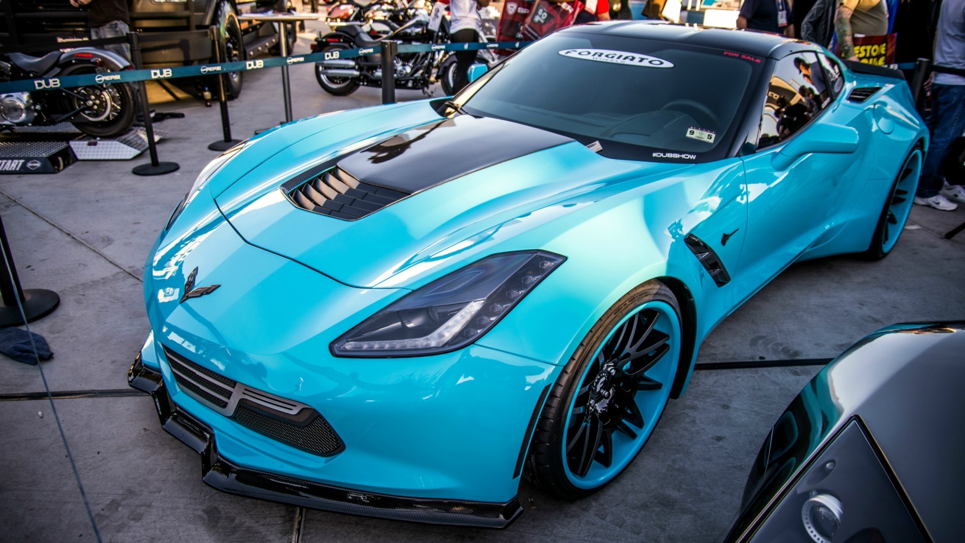 Blue Chevrolet Corvette C7 with Forgiato Wheels HD Wallpaper
