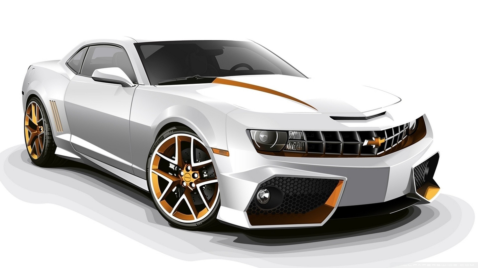 White Chevrolet Camaro with Orange Accents HD Wallpaper