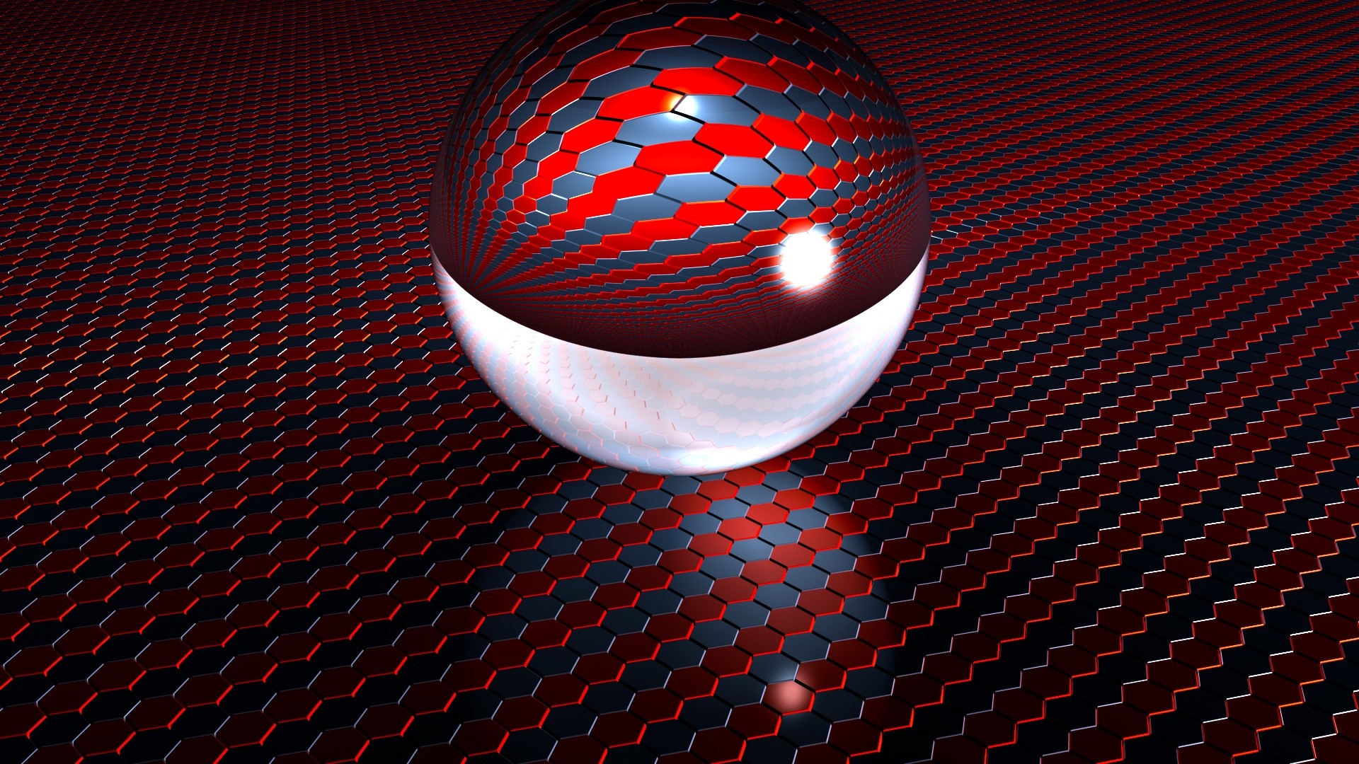 Reflective Sphere on Hexagonal Pattern Surface HD Wallpaper