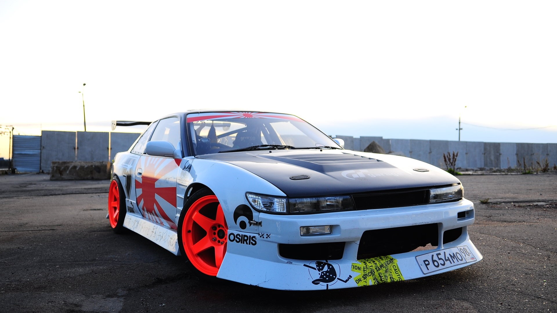 Nissan Silvia S13 drift car with Japanese rising sun livery HD Wallpaper
