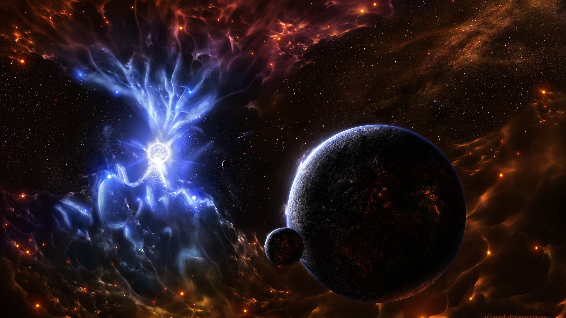 Space Nebula with Planets and Star HD Wallpaper