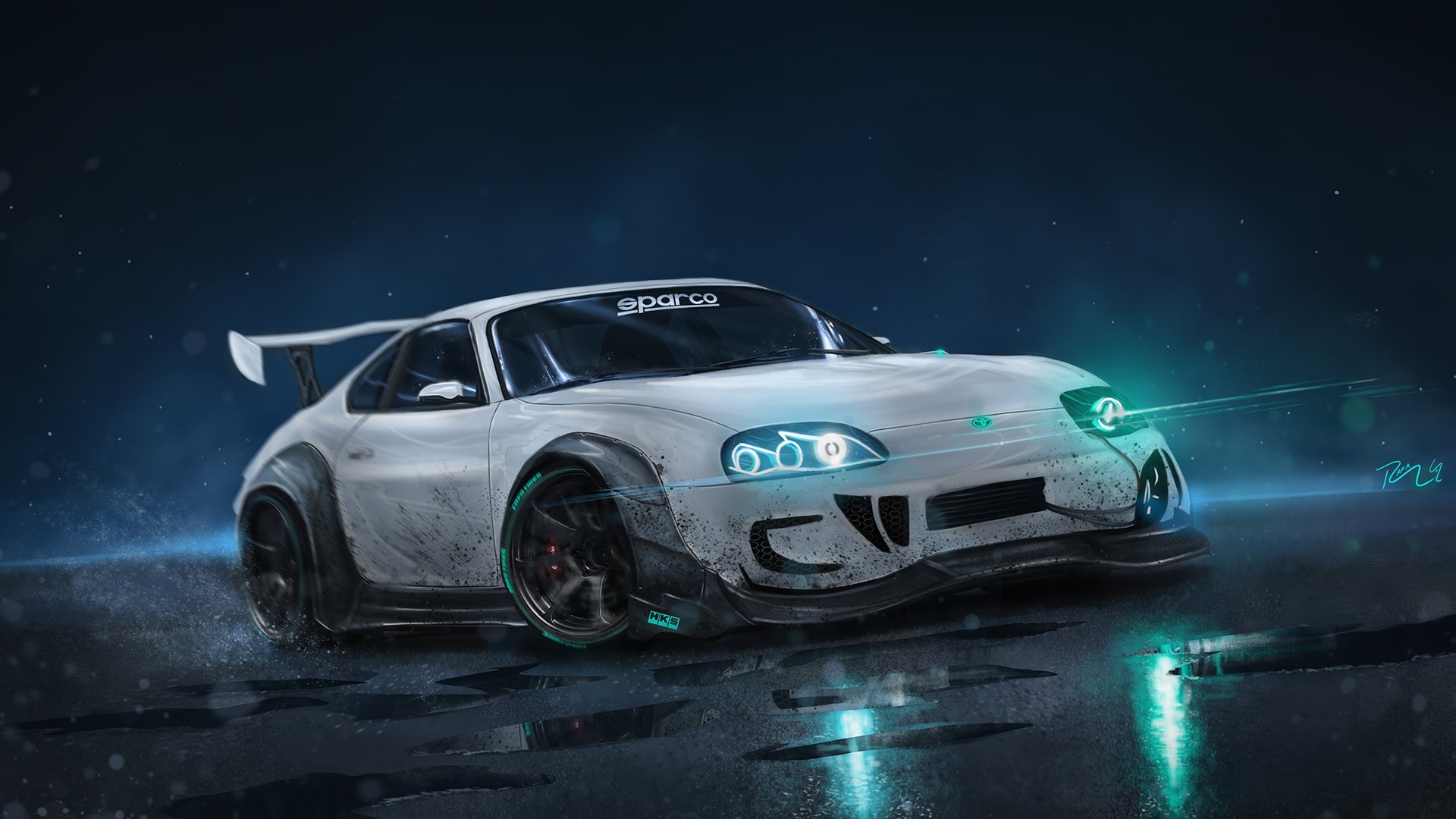 White Toyota Supra with racing modifications HD Wallpaper