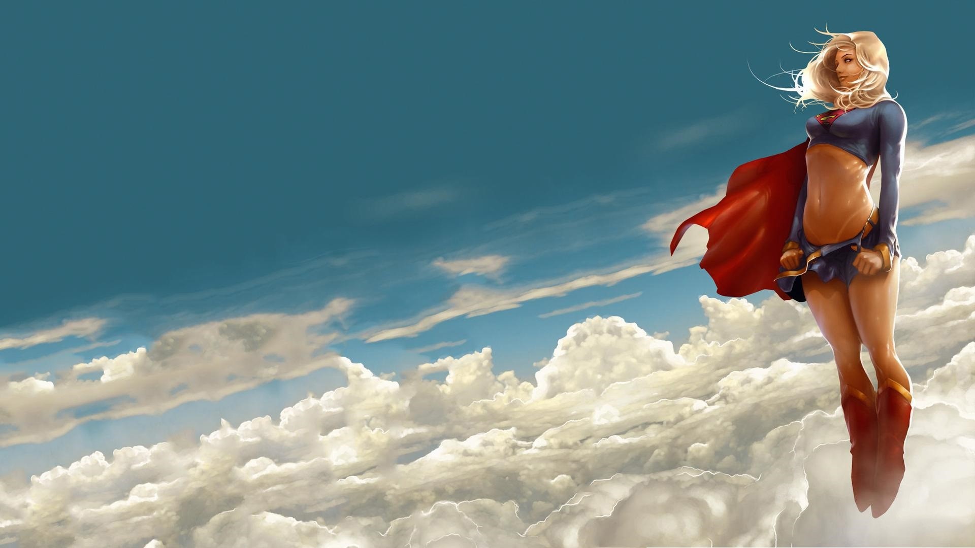 Supergirl flying through clouds HD Wallpaper