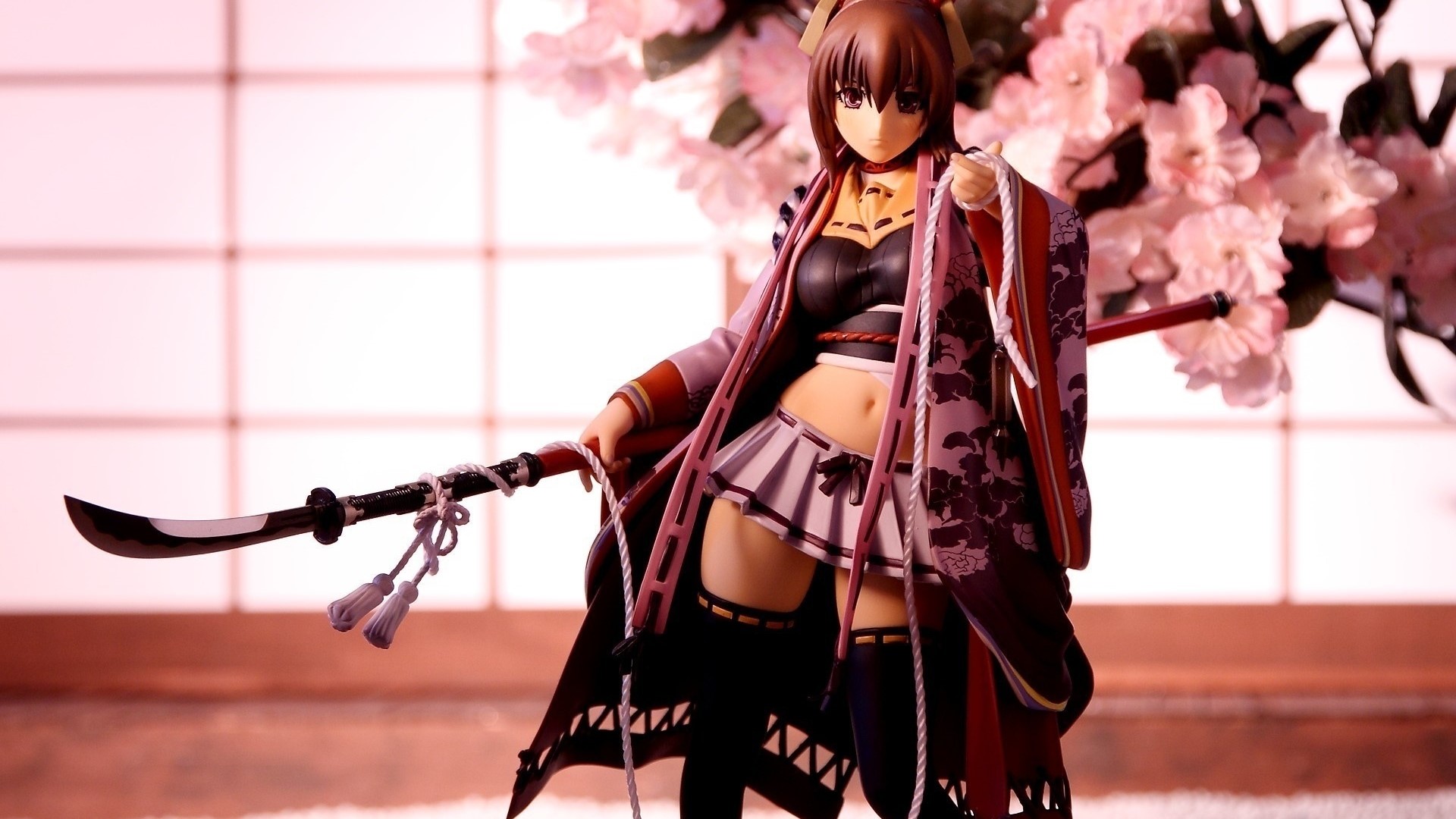 Anime girl with sword and kimono HD Wallpaper