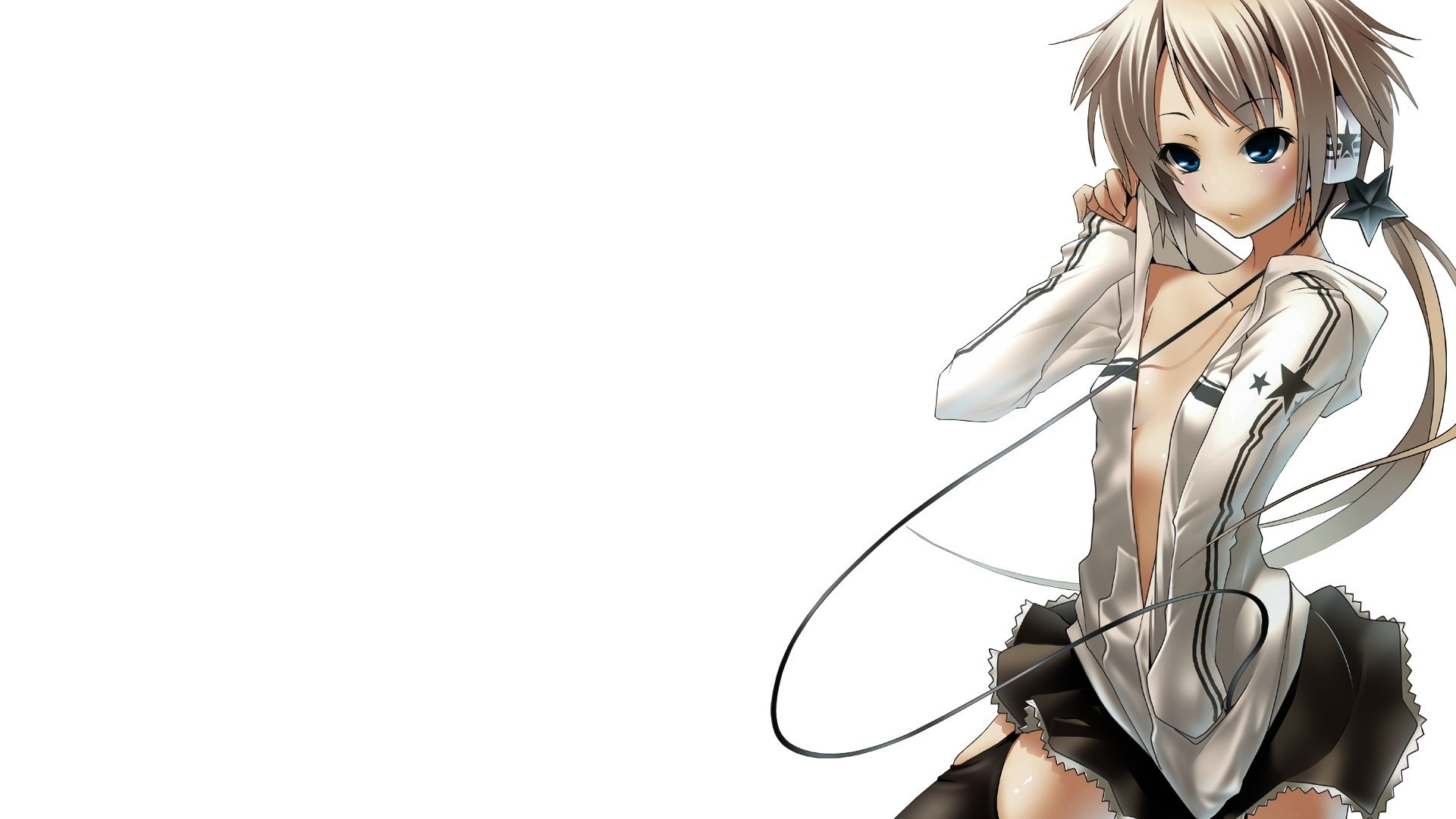 Anime girl with headphones and hoodie HD Wallpaper