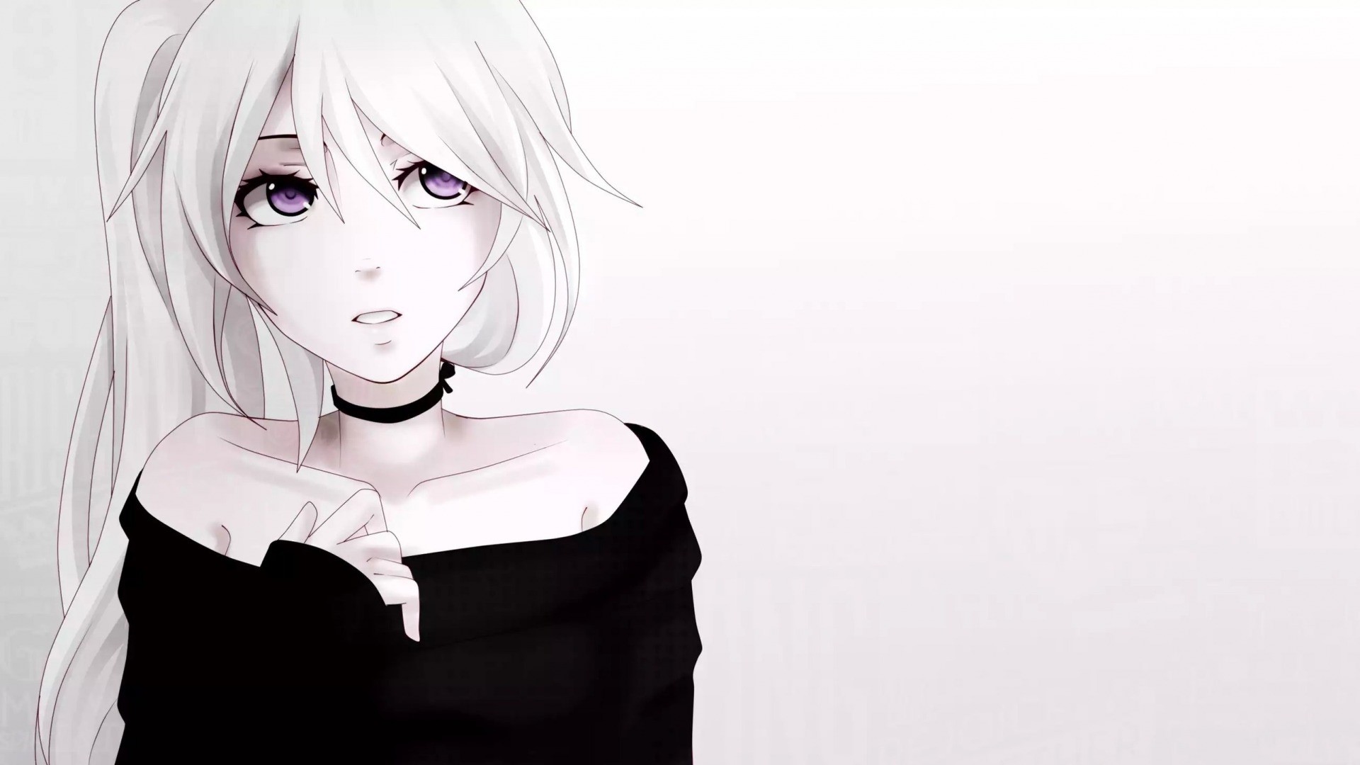 Anime Girl with White Hair and Purple Eyes HD Wallpaper