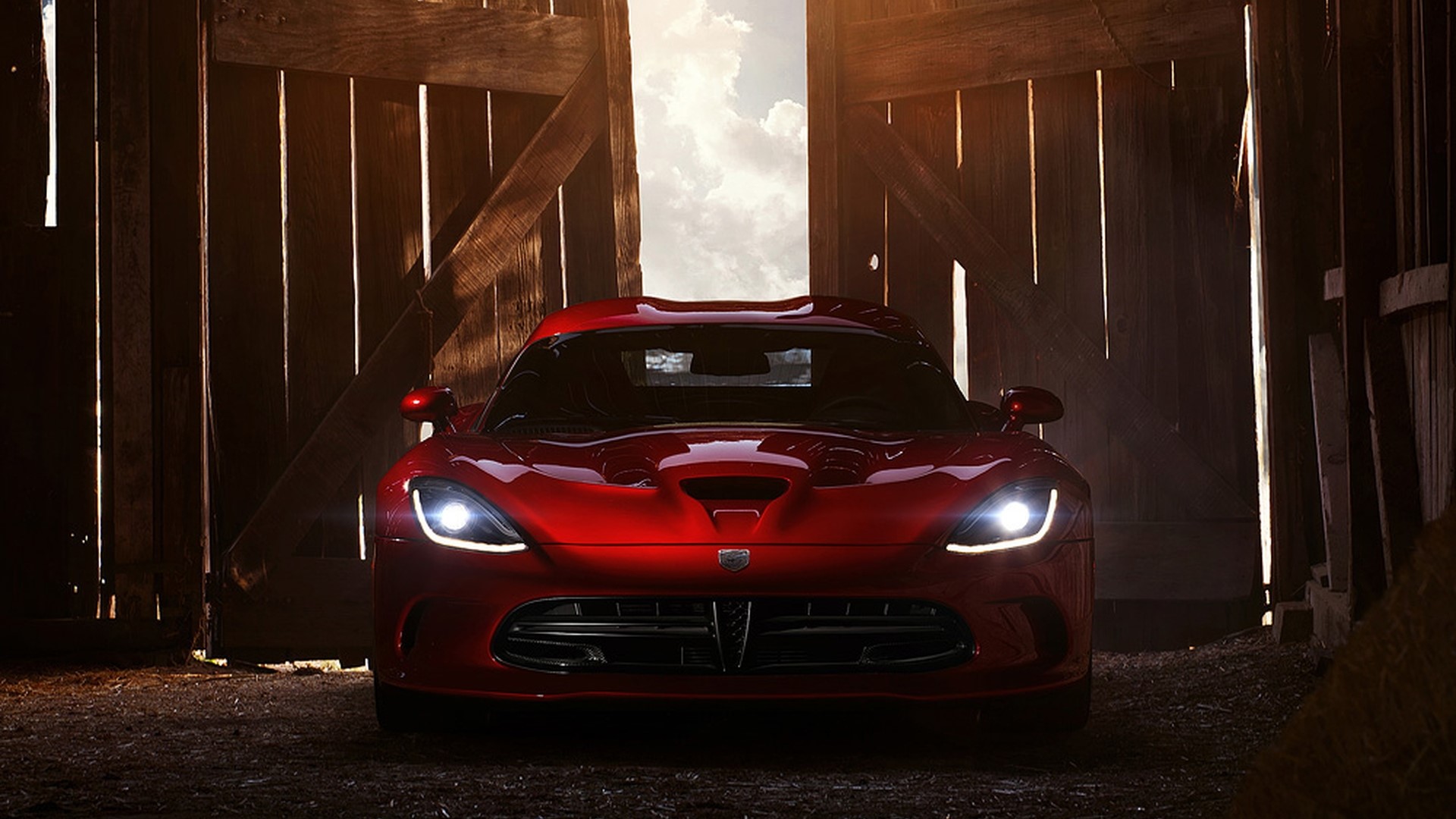 Red Dodge Viper in a Barn HD Wallpaper