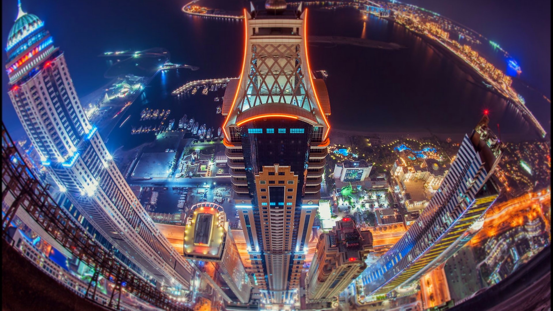 Aerial Night View of Palm Jumeirah Dubai HD Wallpaper