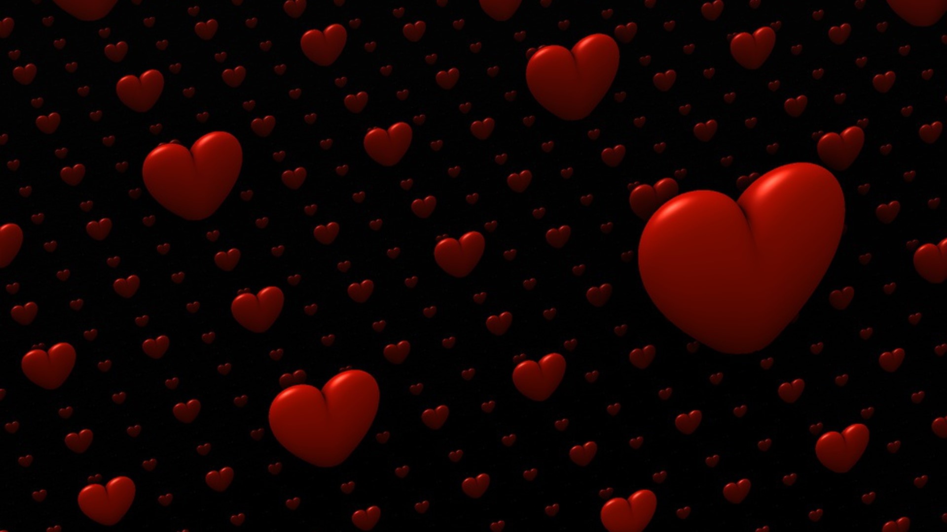Red Hearts on Black Background HD Wallpaper