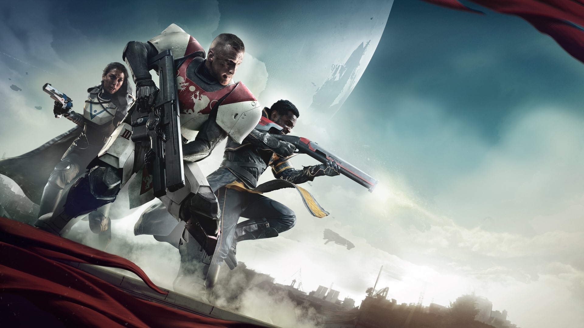 Guardians from Destiny 2 running with weapons HD Wallpaper