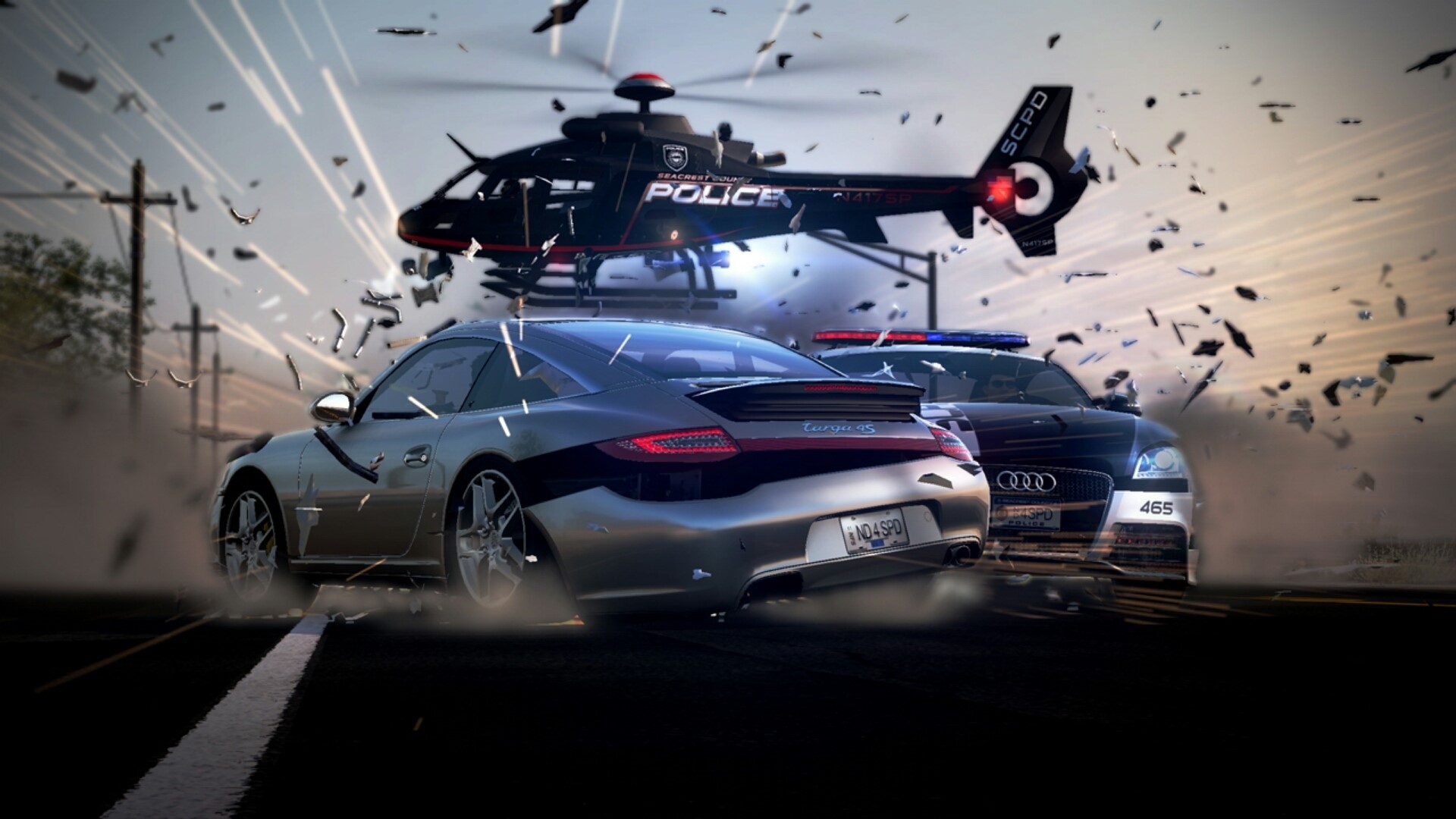 Need for Speed: Police Chase with Helicopter HD Wallpaper