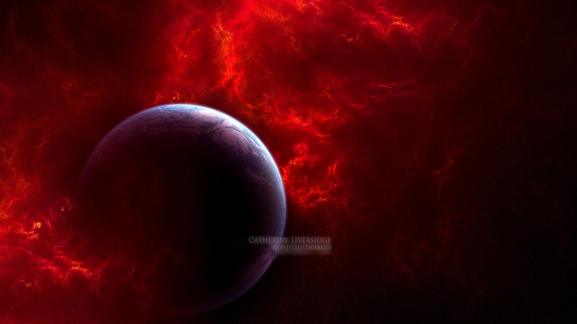 Planet in red nebula HD Wallpaper
