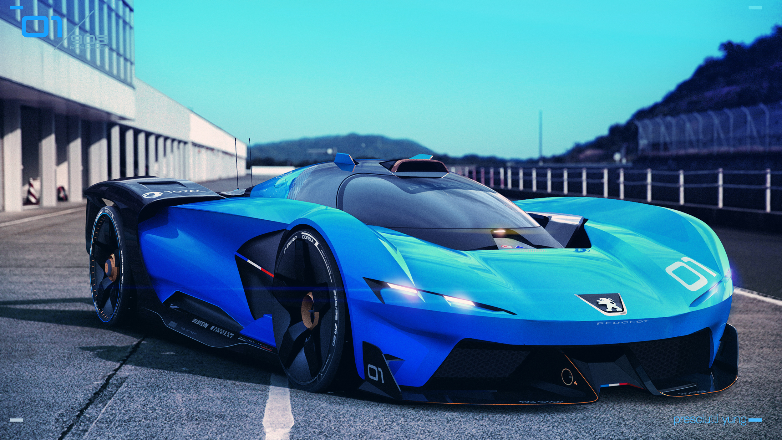 Peugeot 905e concept car on a racetrack HD Wallpaper