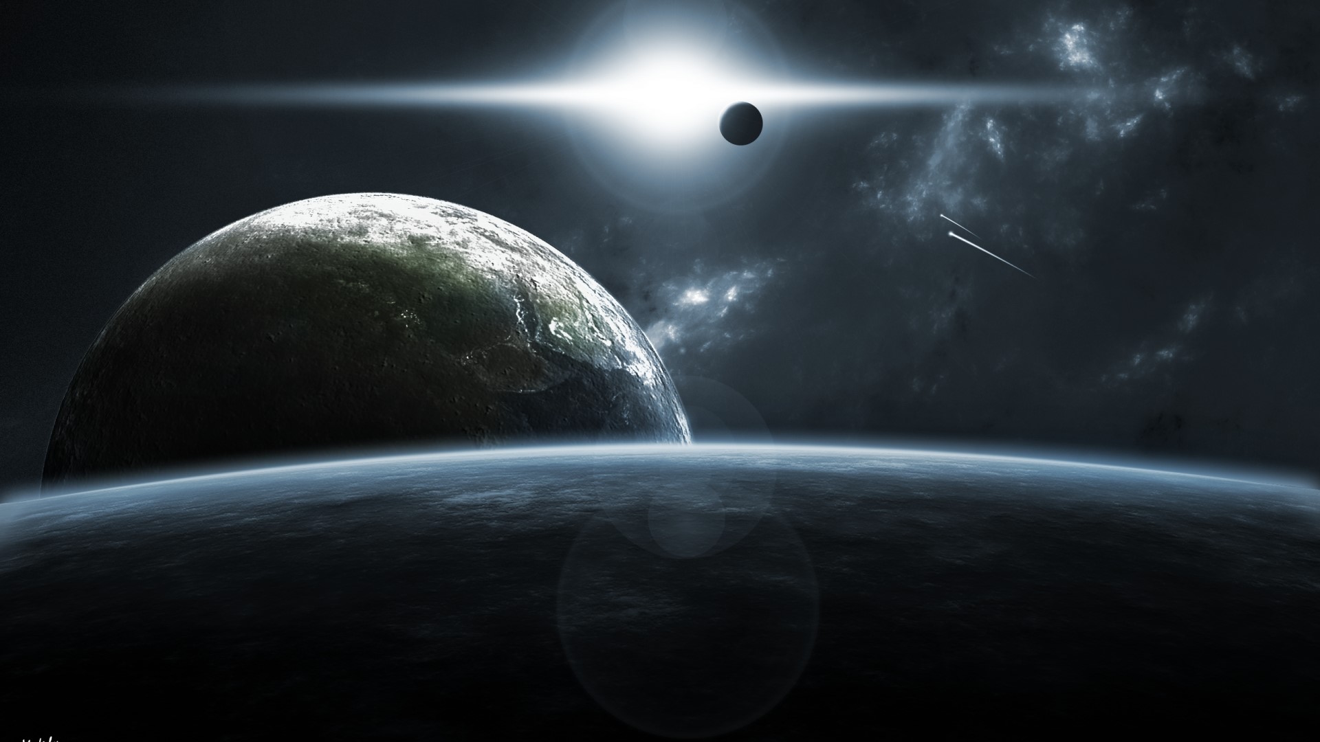 Planets in space with a bright sun HD Wallpaper