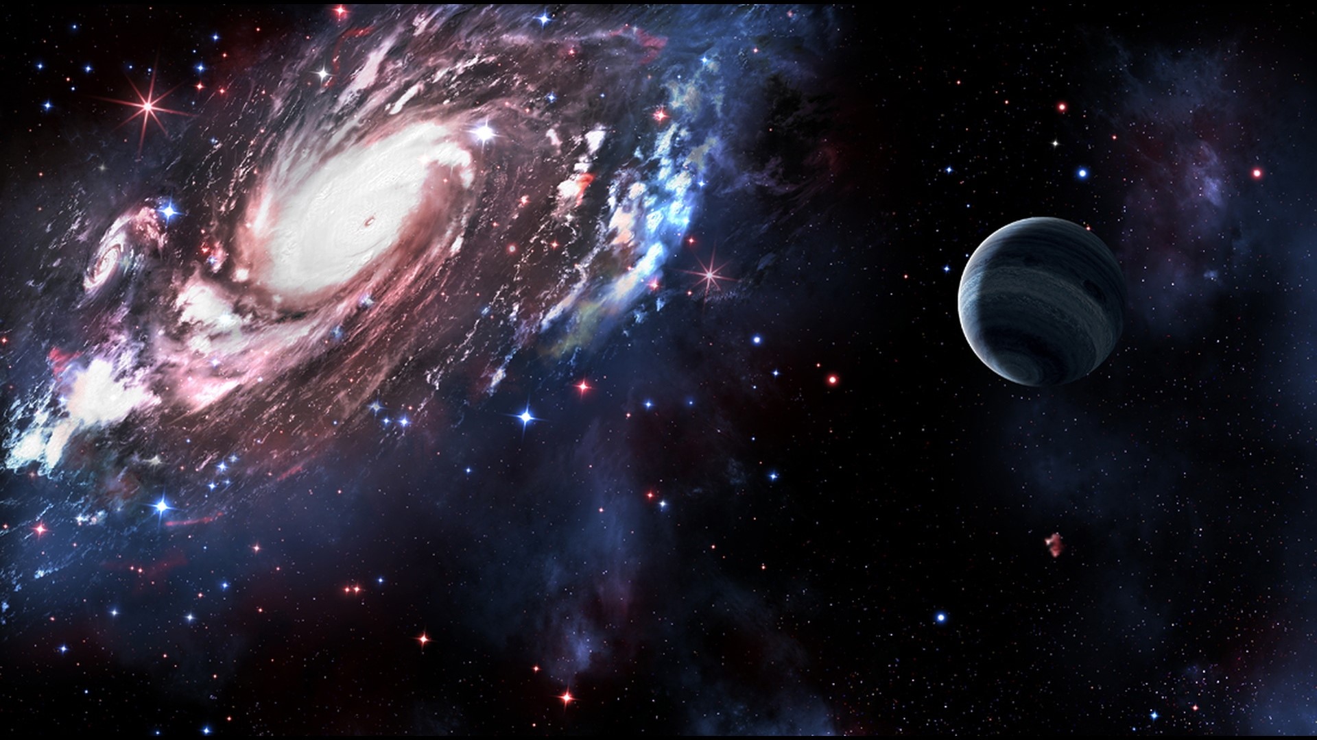 Planet and Galaxy in Space HD Wallpaper