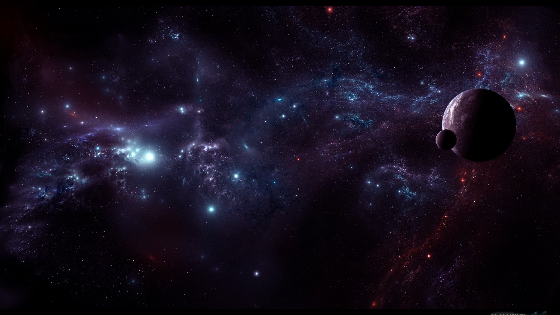 Aeternus Space Nebula with Planets HD Wallpaper