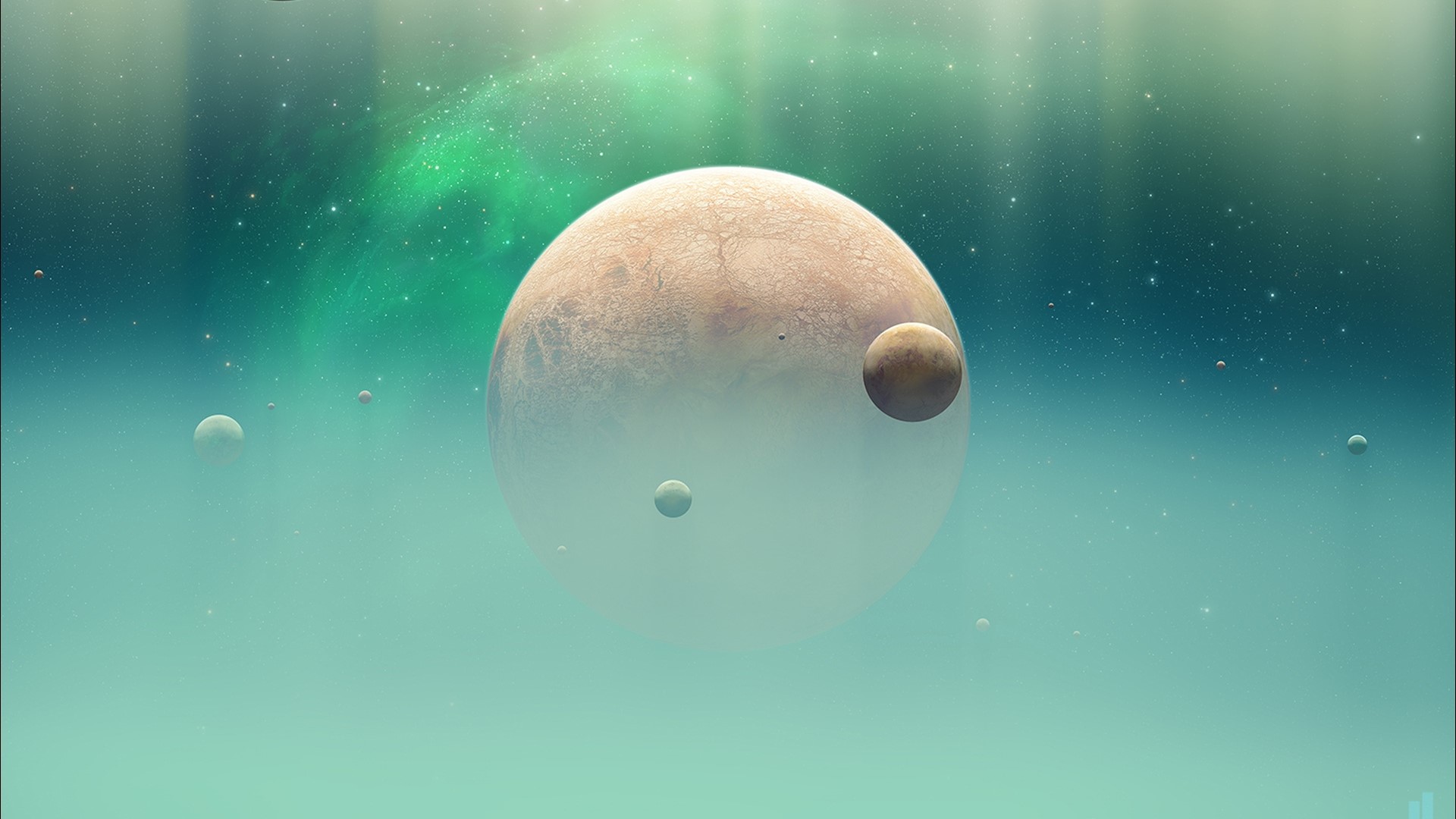 Planets and nebulae in outer space HD Wallpaper