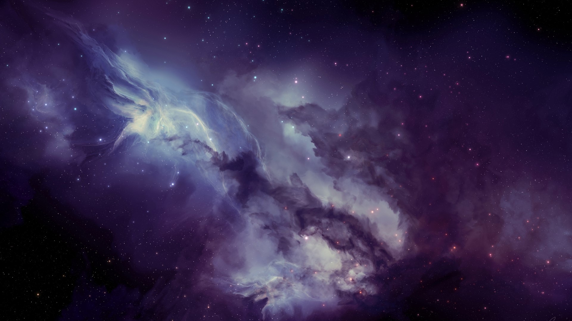 Purple and blue nebula with stars HD Wallpaper