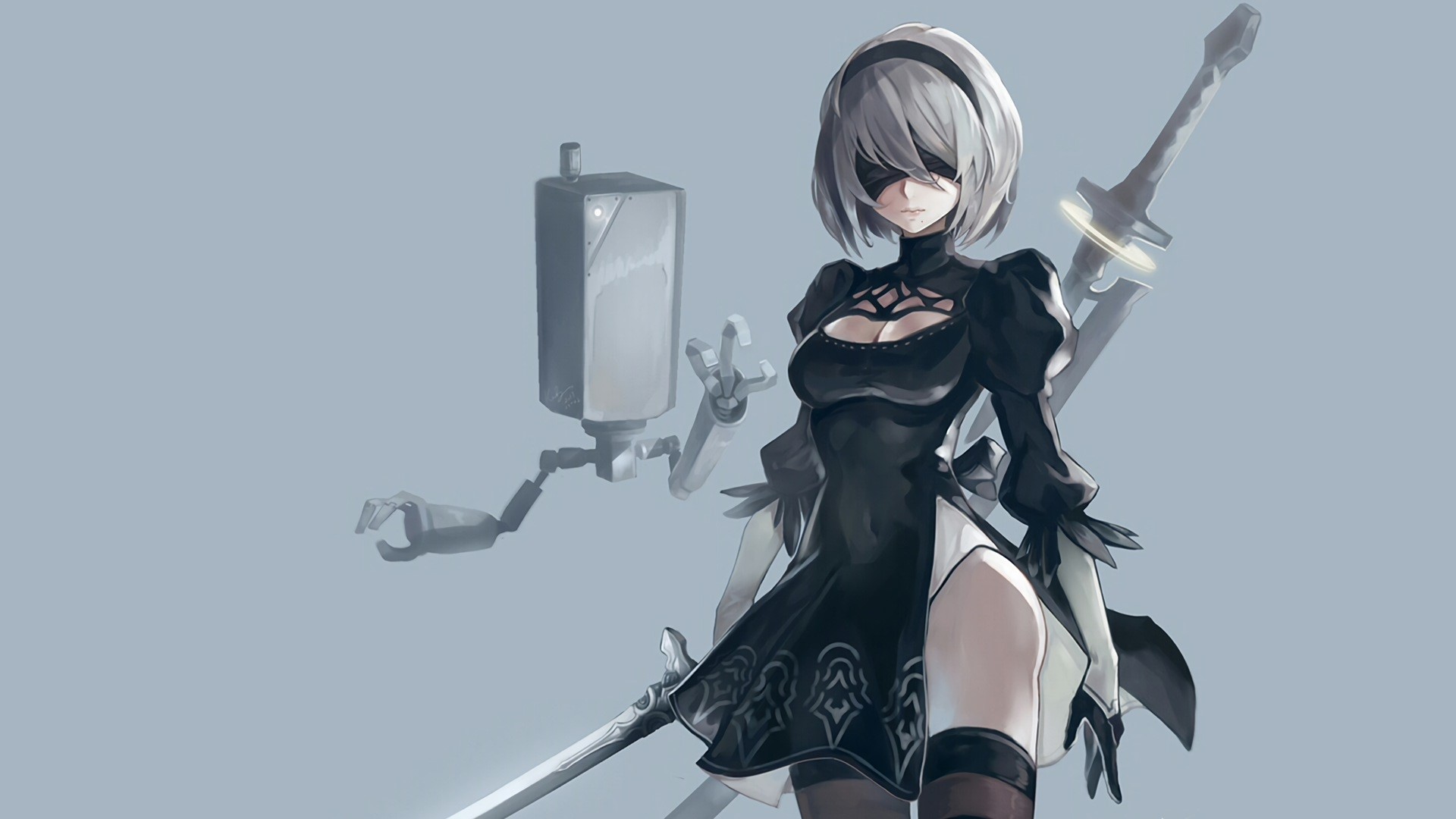 2B from NieR: Automata with Pod HD Wallpaper