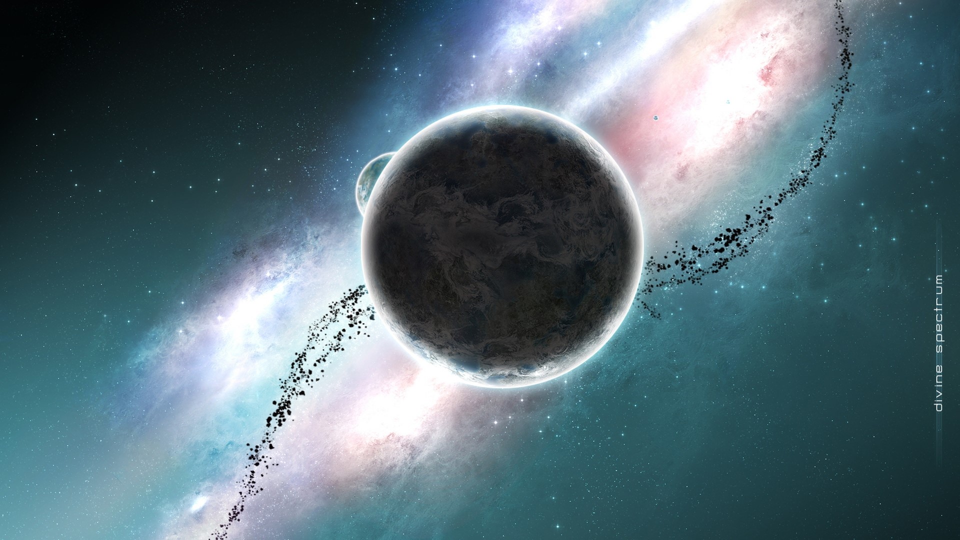 Planets and asteroid belt in a nebula HD Wallpaper