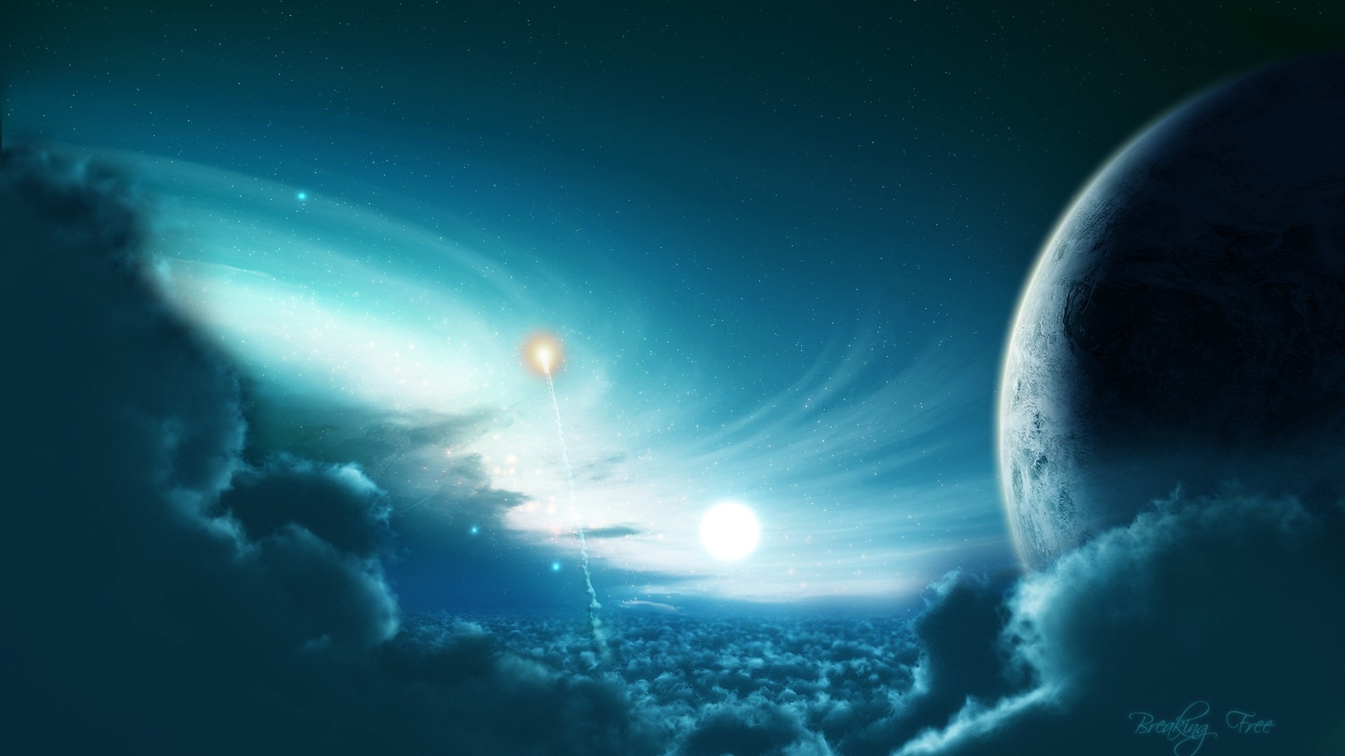 Planet and Nebula in Space HD Wallpaper