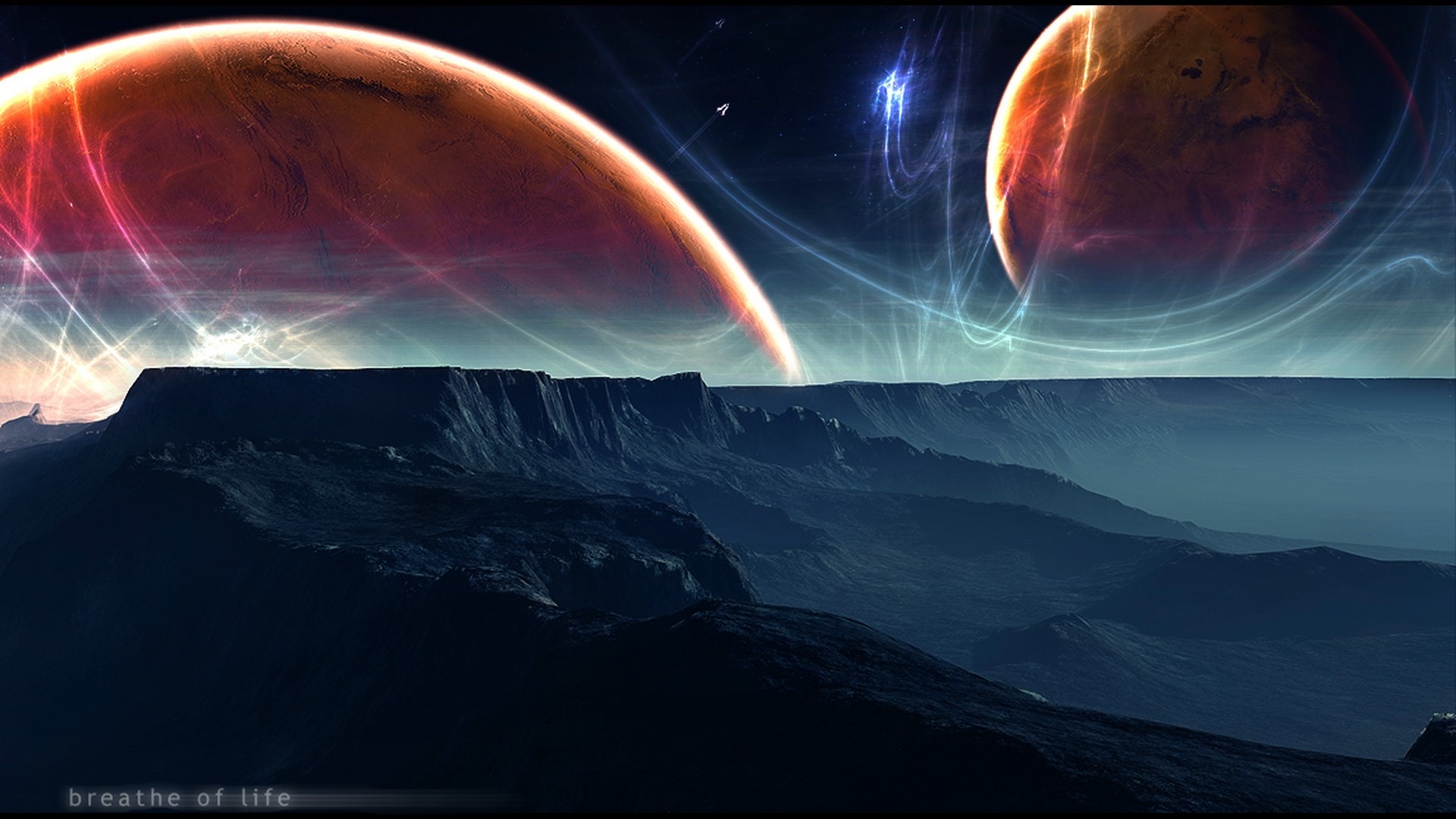 Planets over alien landscape HD Wallpaper