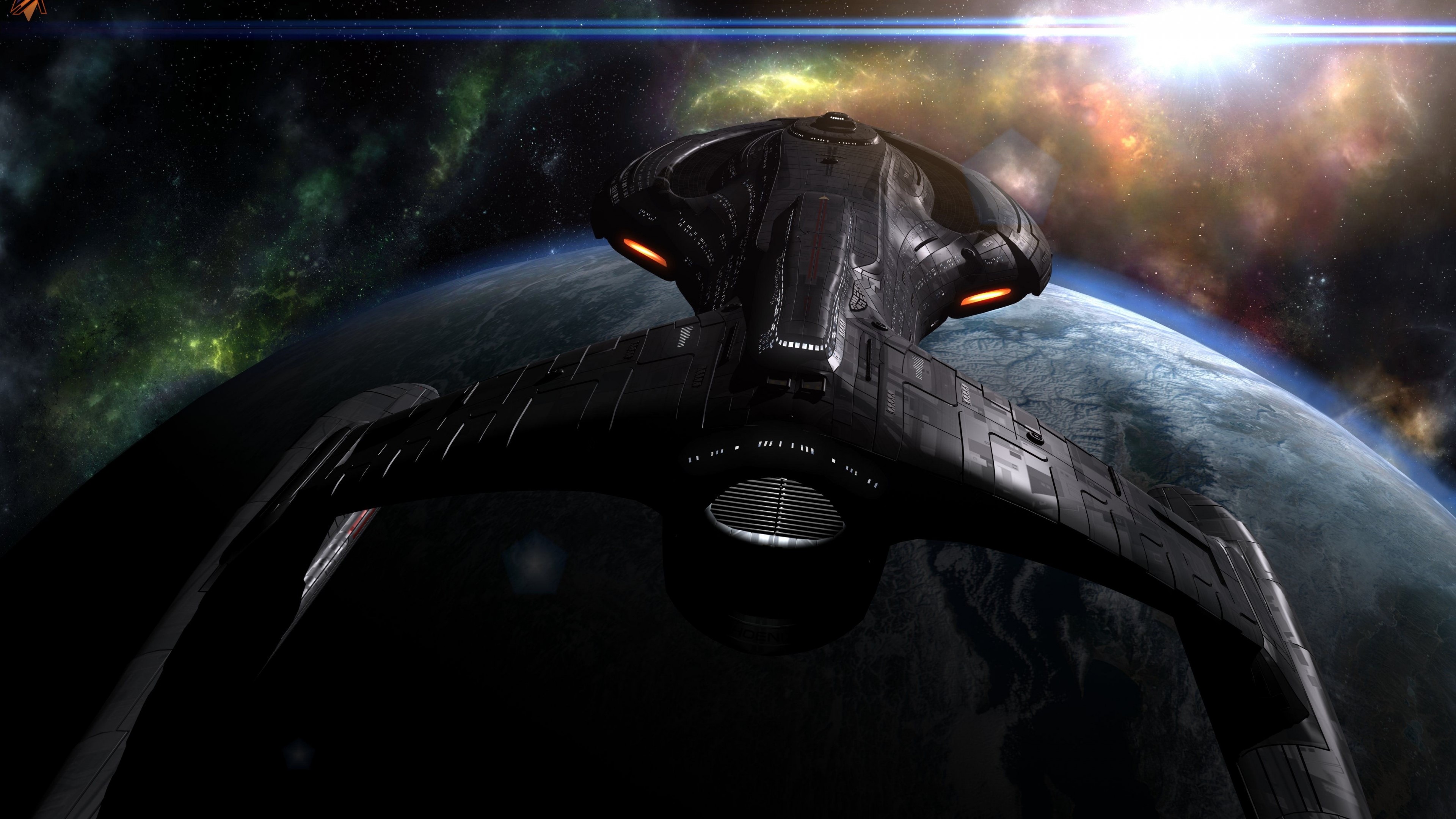 4K Klingon Bird-of-Prey spaceship over planet HD Wallpaper