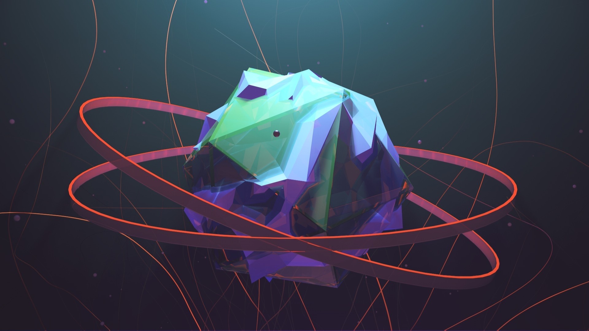 Abstract geometric crystal with orbiting rings HD Wallpaper