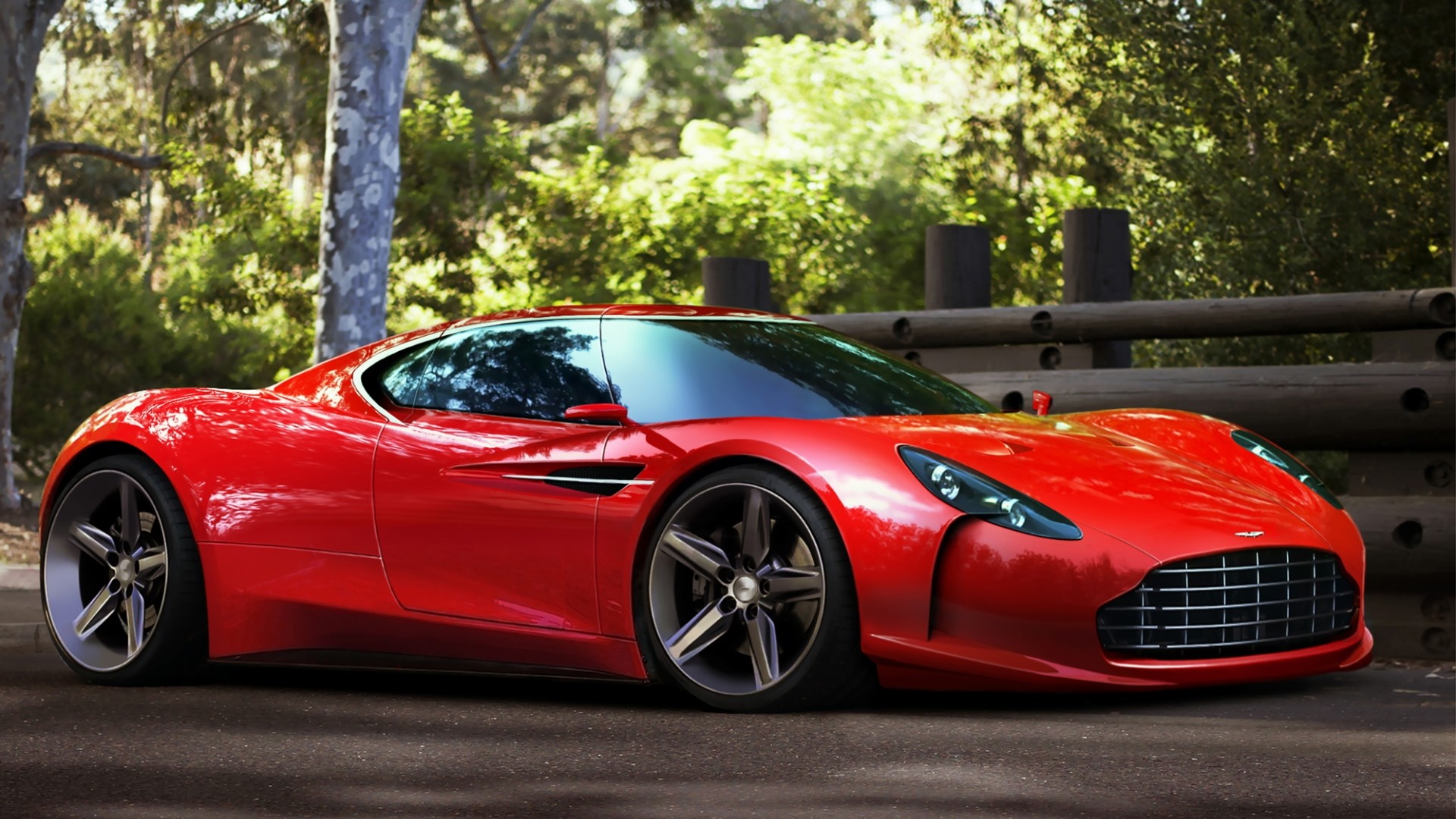 Red Aston Martin sports car parked outdoors HD Wallpaper