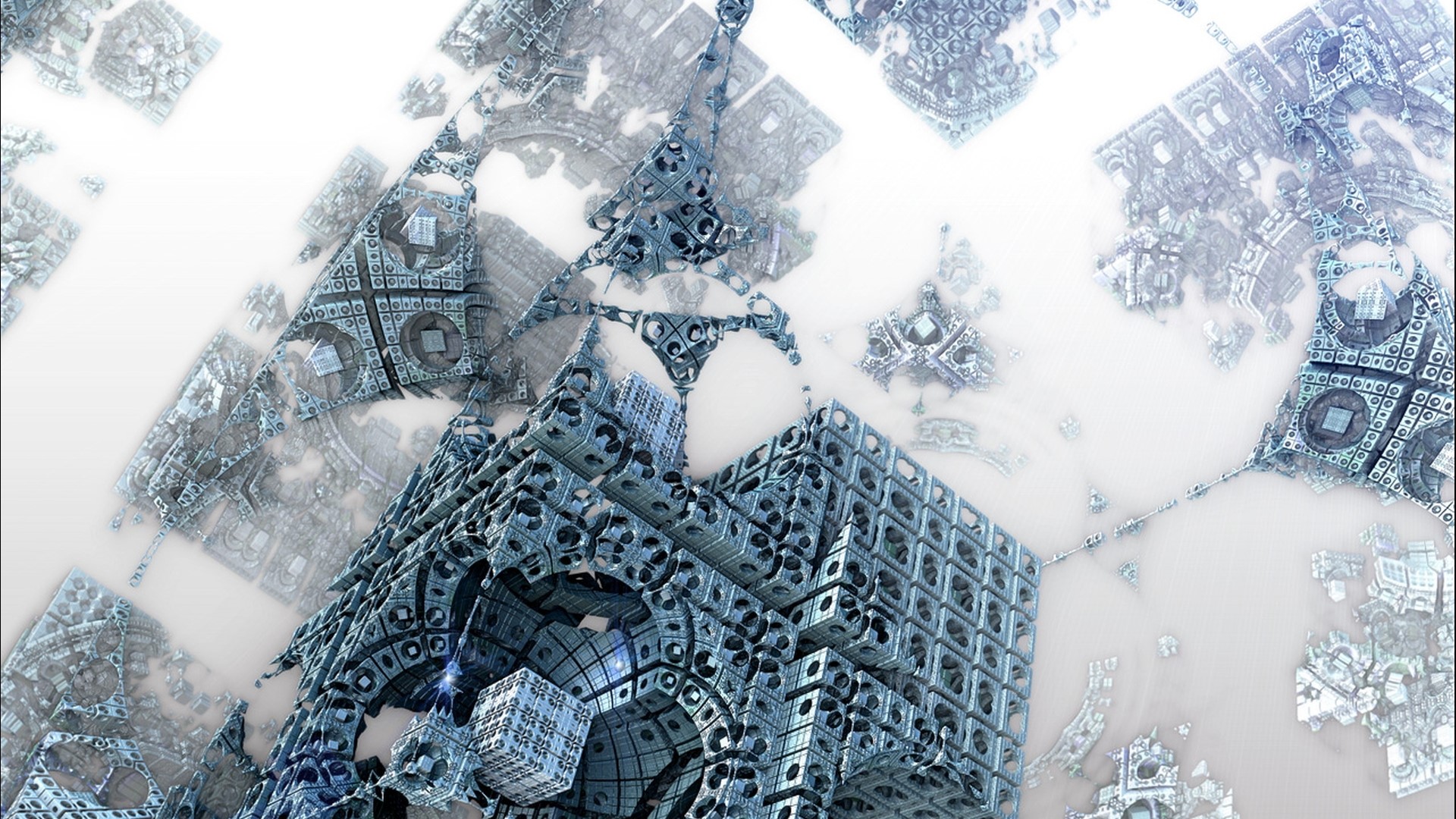 Abstract fractal structures in blue and white HD Wallpaper
