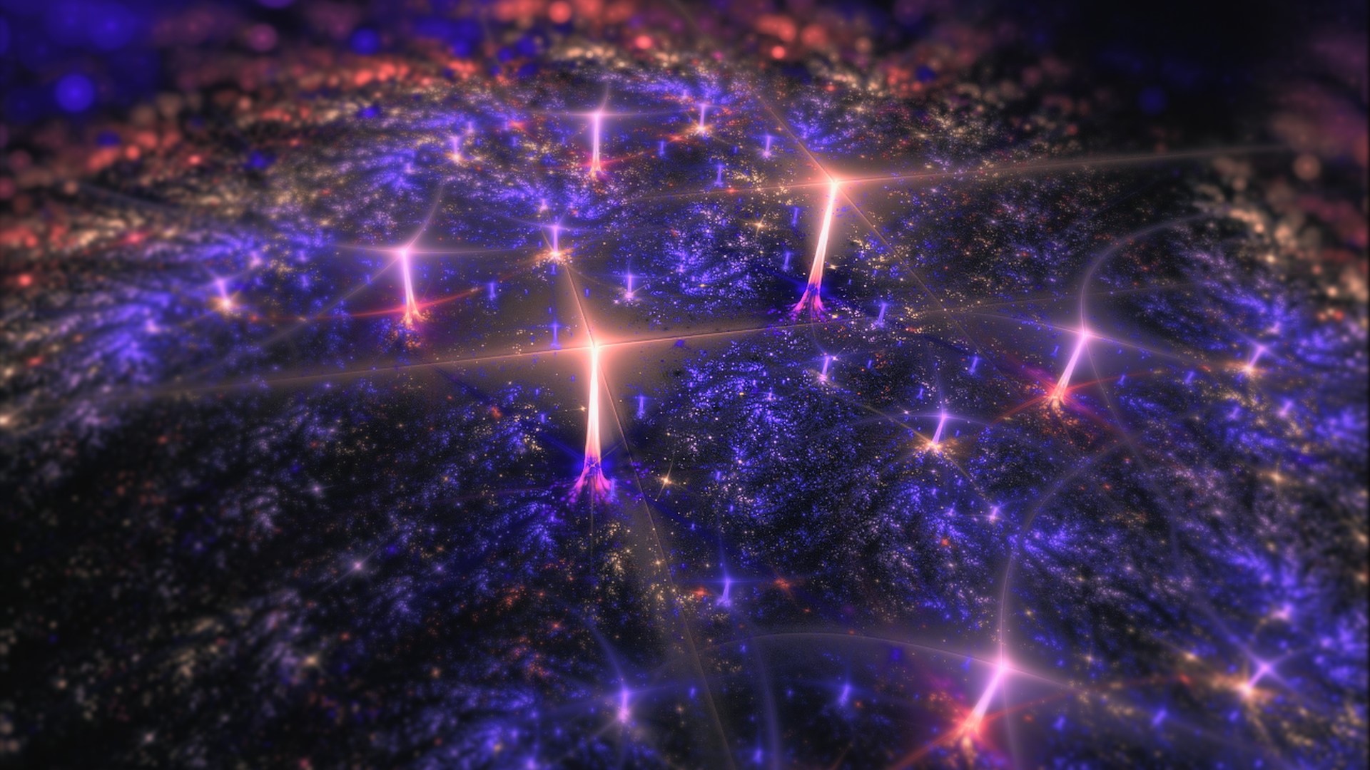 Abstract fractal landscape with glowing lights HD Wallpaper