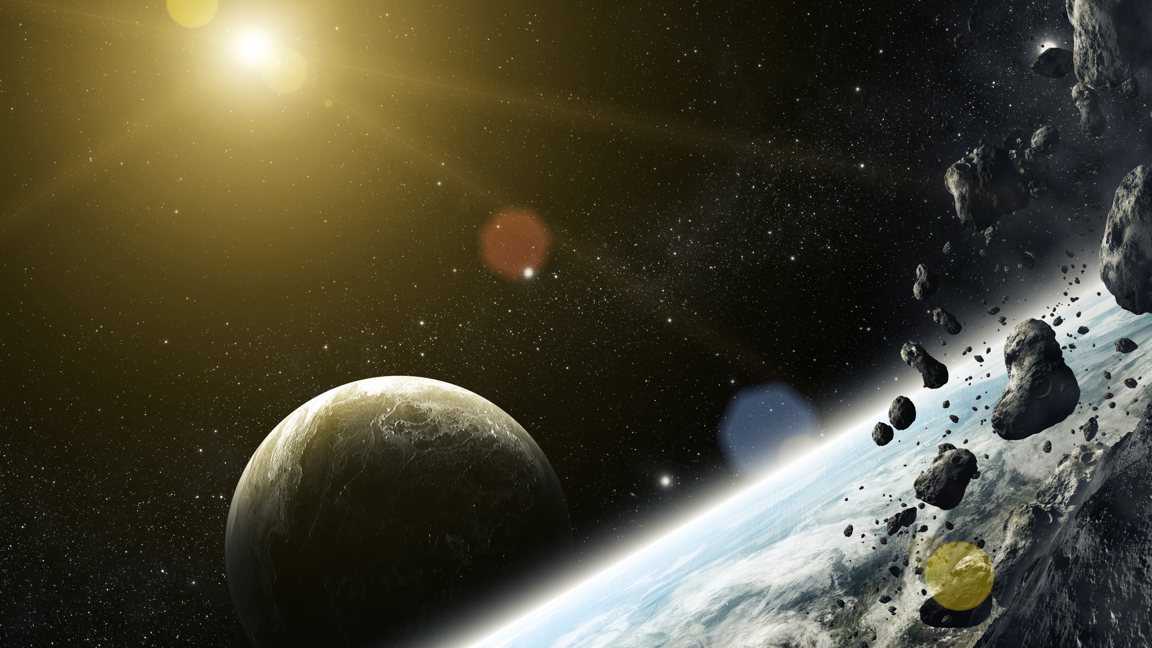 4K Asteroids and Planets in Space HD Wallpaper