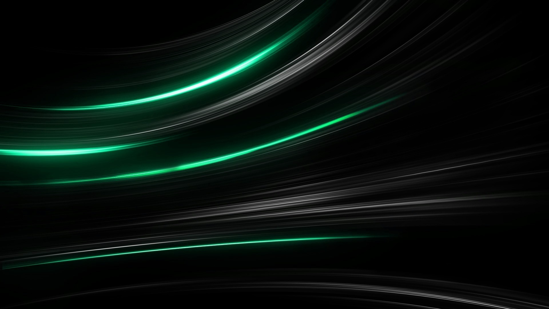 Abstract Green and White Light Streaks on Black HD Wallpaper