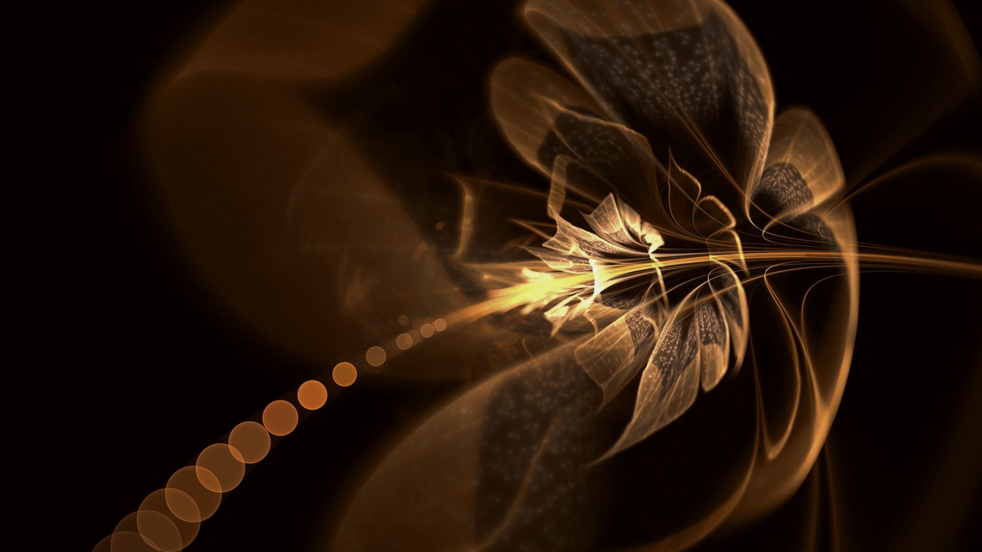 Abstract golden fractal flower with bokeh lights HD Wallpaper