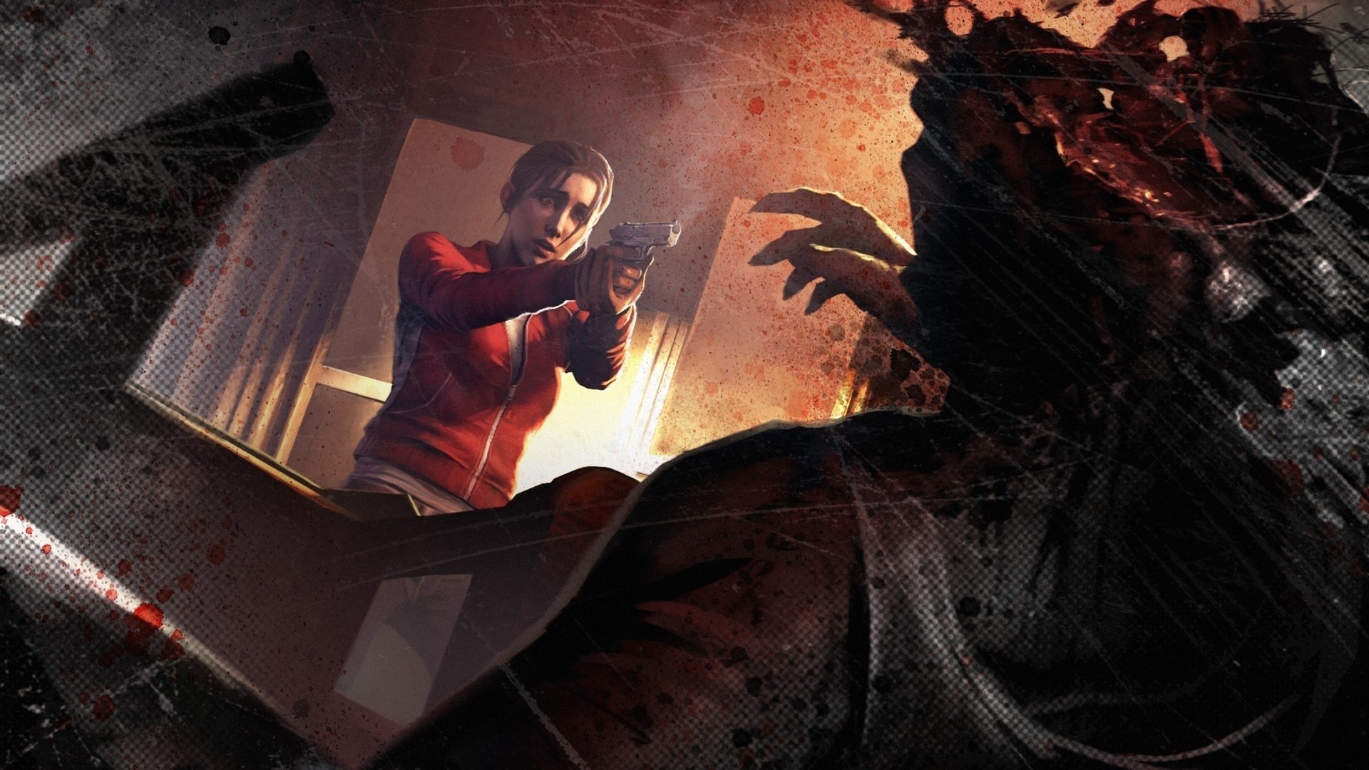 Zoey from Left 4 Dead aiming a pistol at a zombie HD Wallpaper