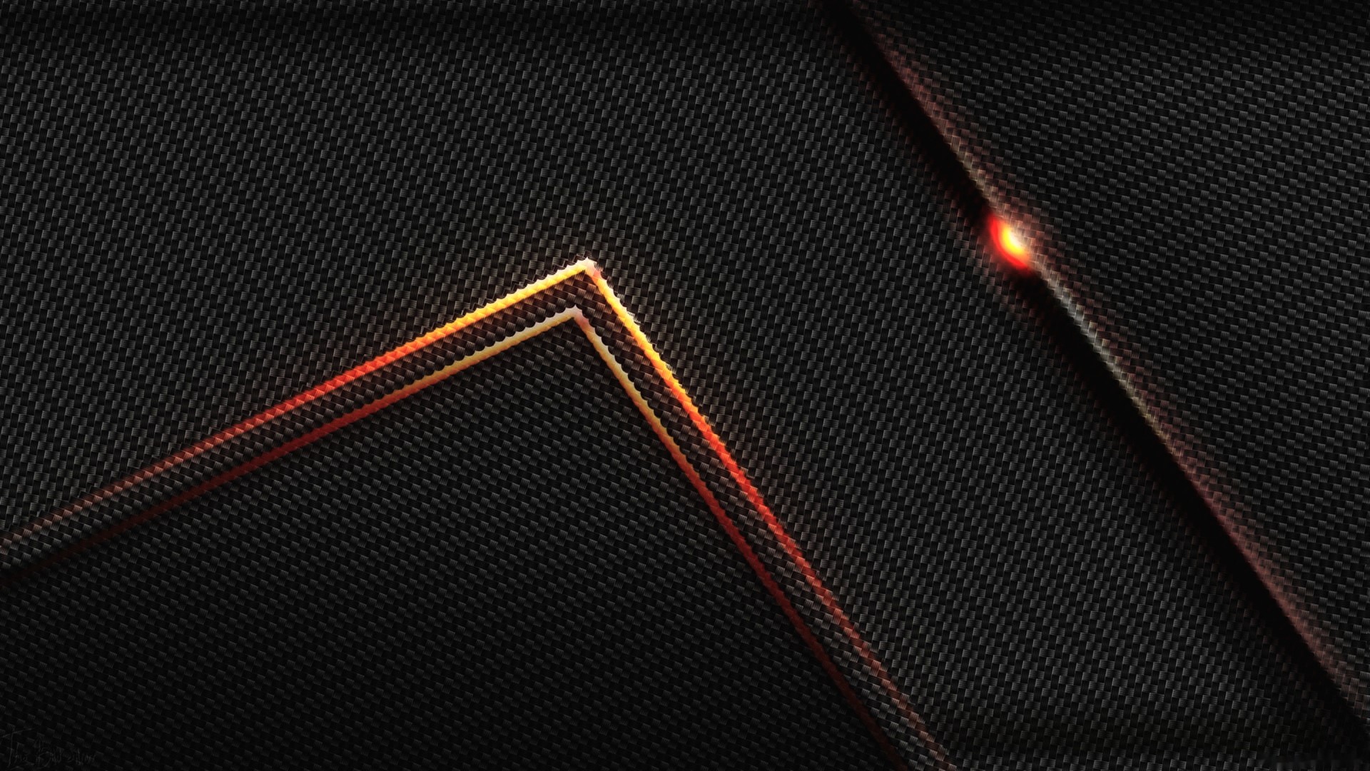 Abstract dark carbon fiber texture with glowing orange lines HD Wallpaper
