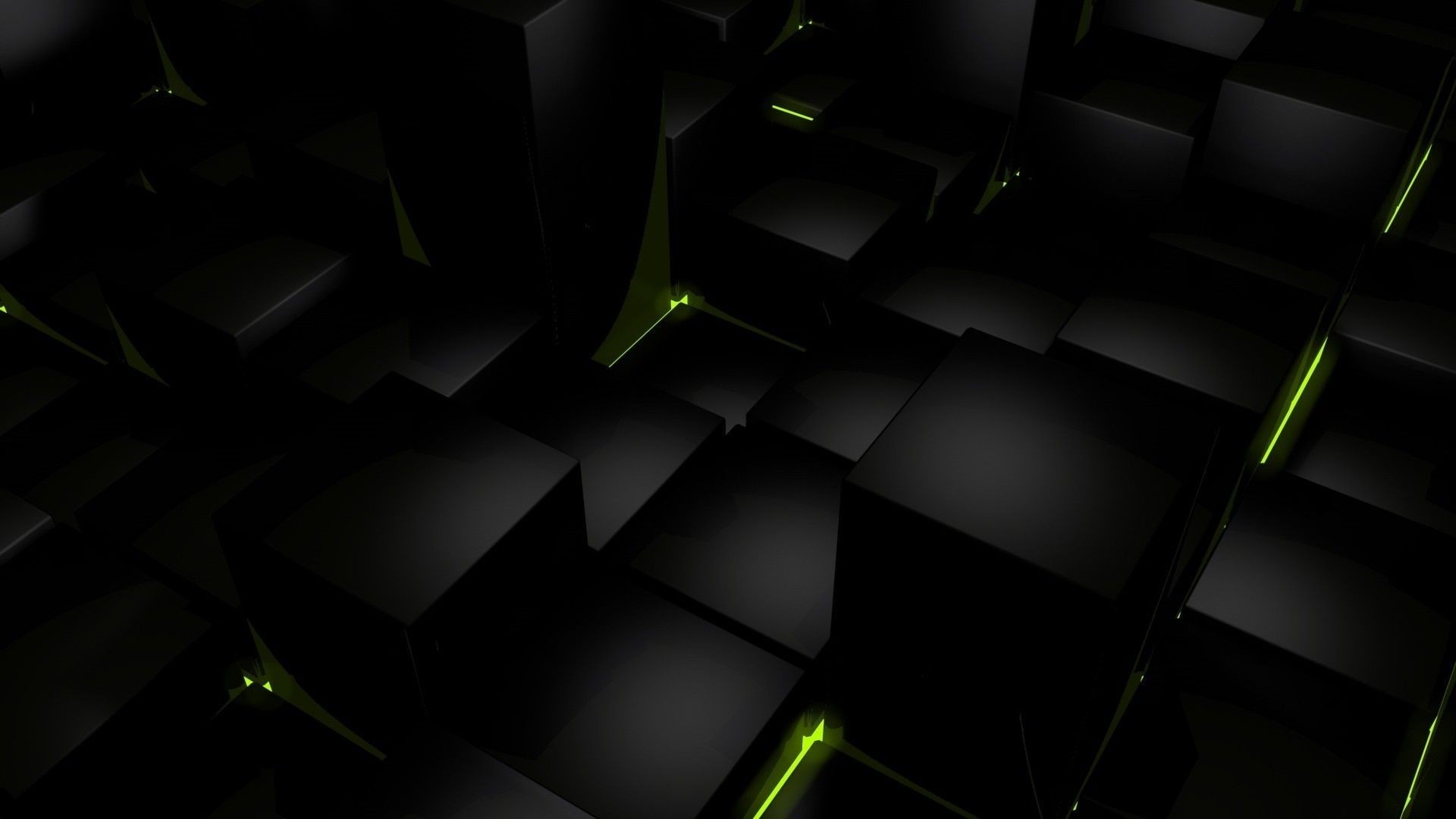 Dark Cubes with Green Glow HD Wallpaper