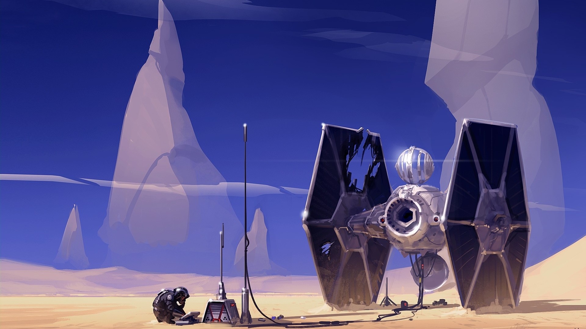 Star Wars TIE Fighter on a Desert Planet HD Wallpaper