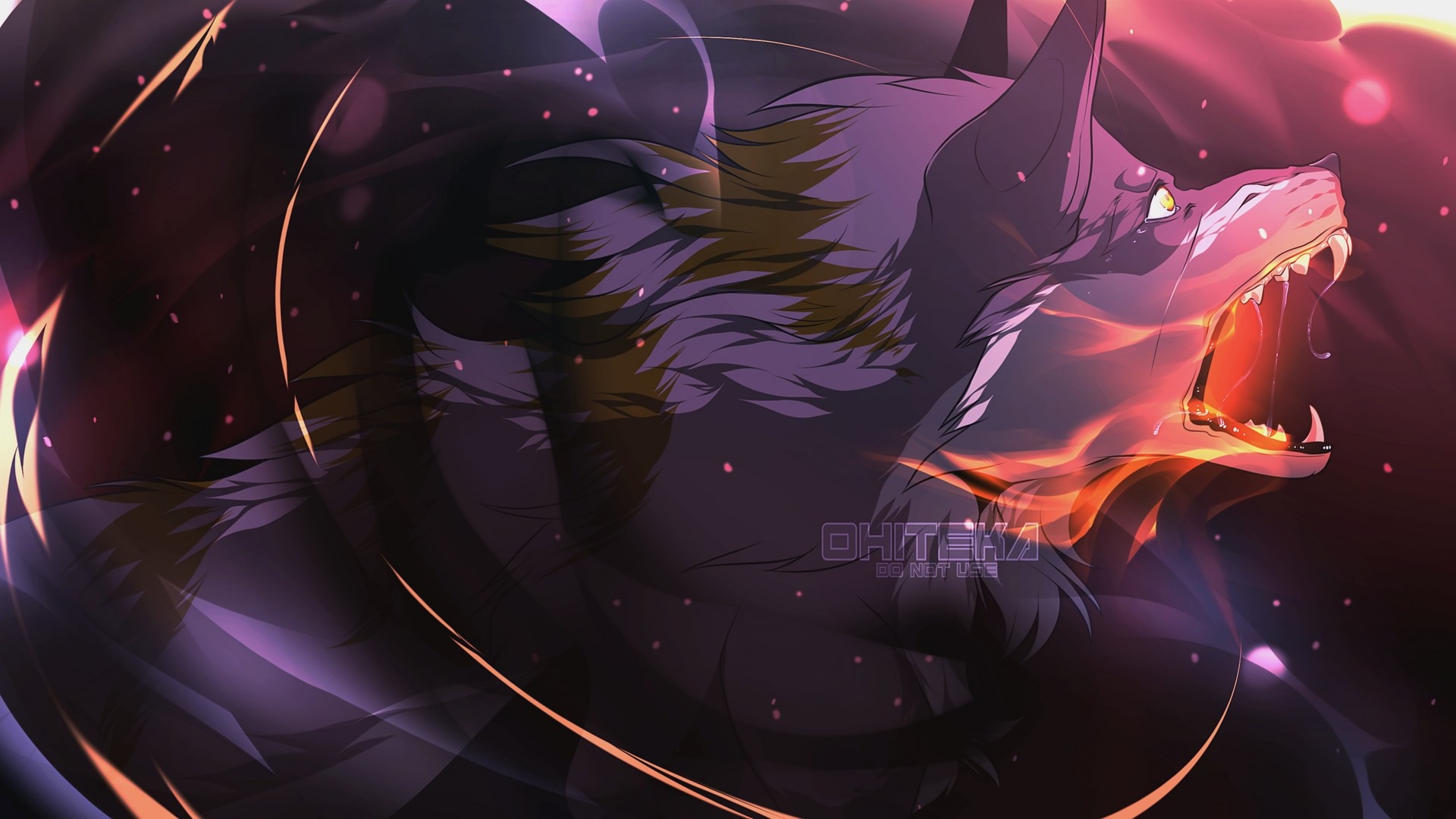 Wolf with glowing mouth and purple aura HD Wallpaper