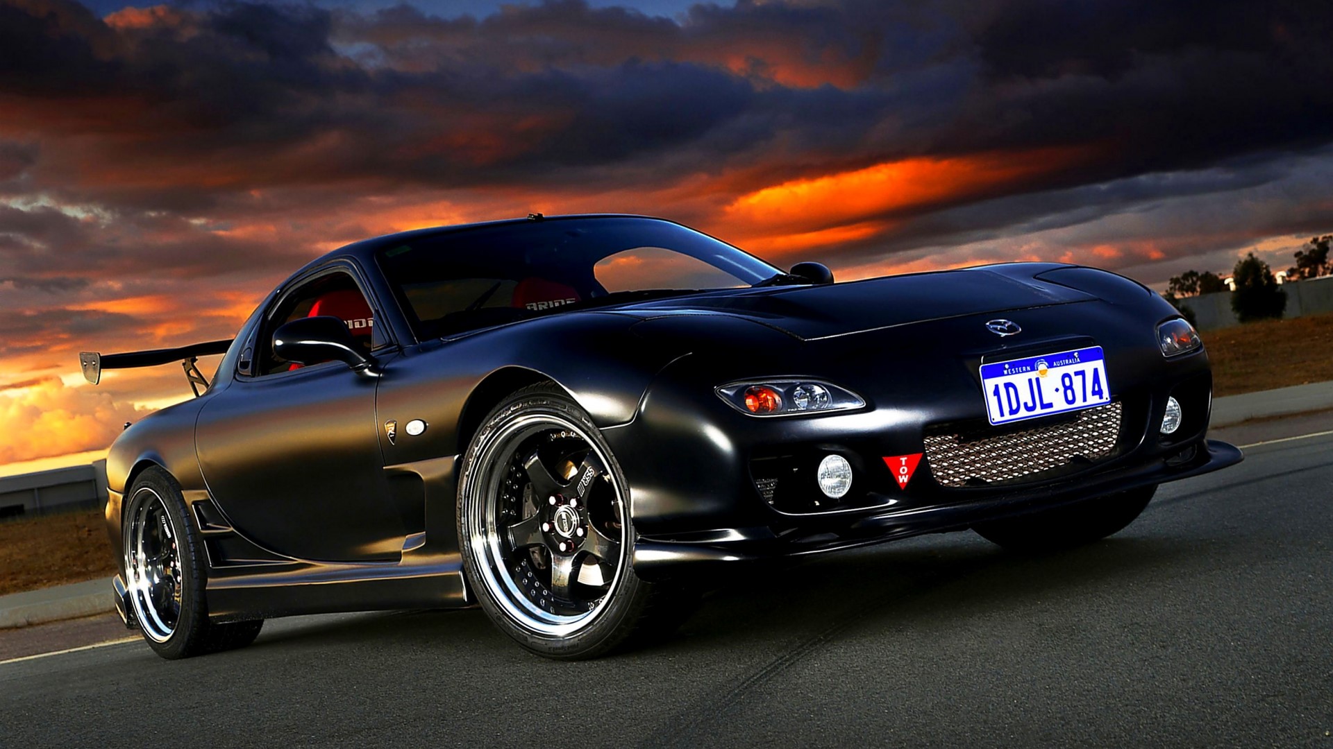 Black Mazda RX-7 with racing spoiler HD Wallpaper