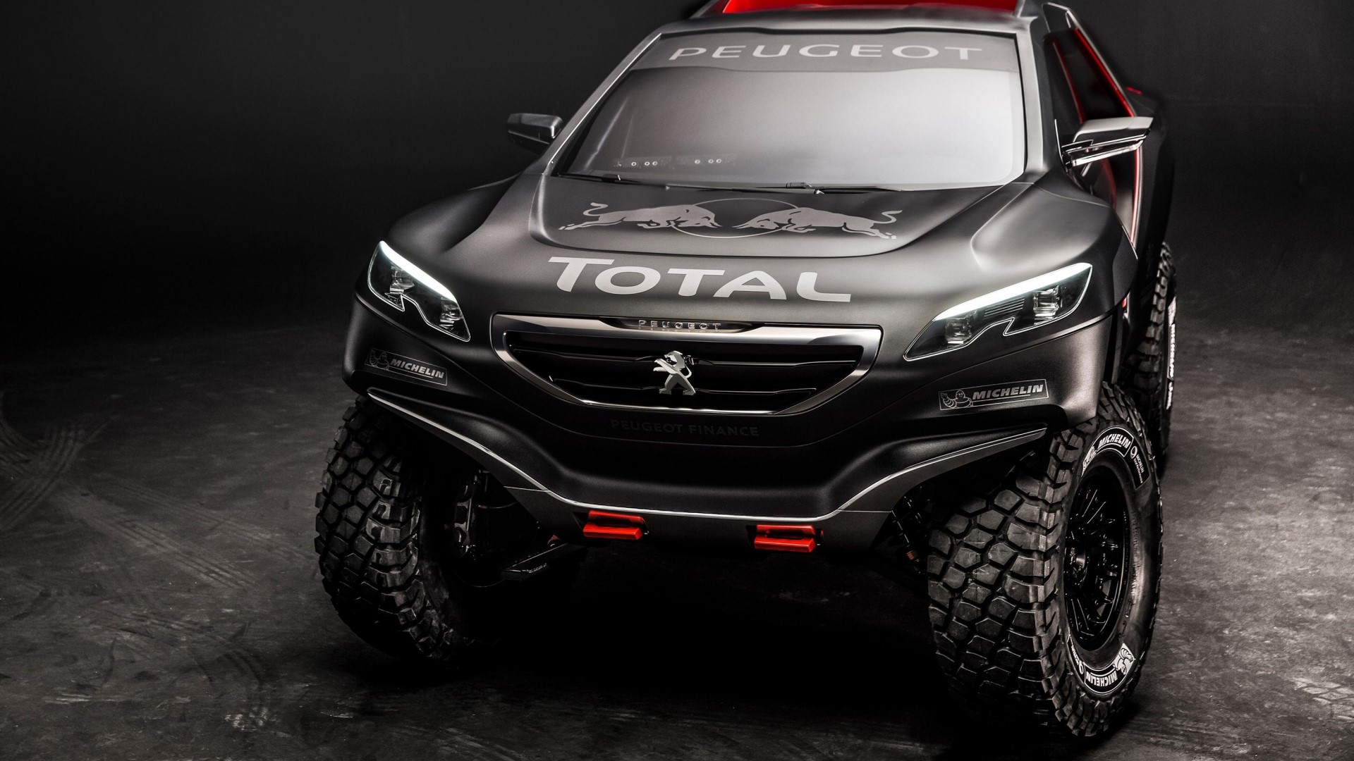 Peugeot Dakar Rally Car with Red Bull and Total Logos HD Wallpaper