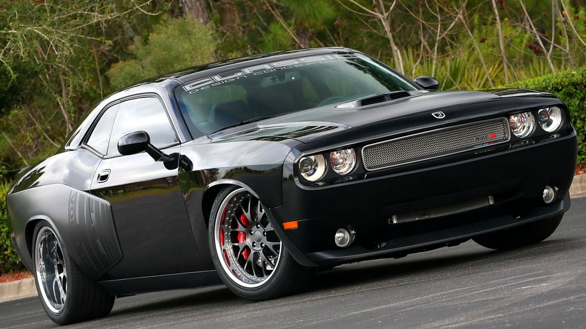Black Dodge Challenger with custom rims HD Wallpaper