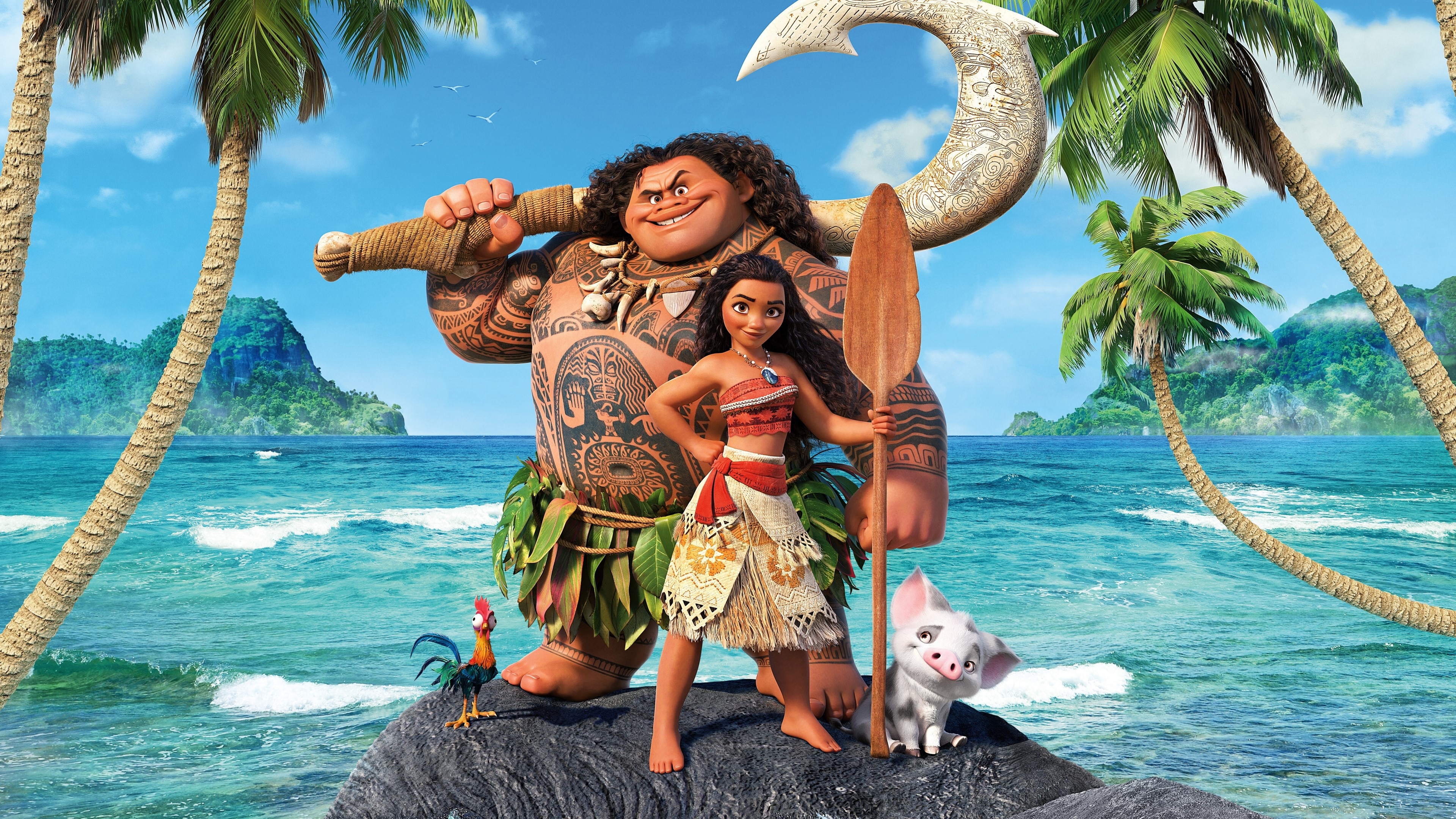 4K Moana and Maui on a Tropical Island HD Wallpaper