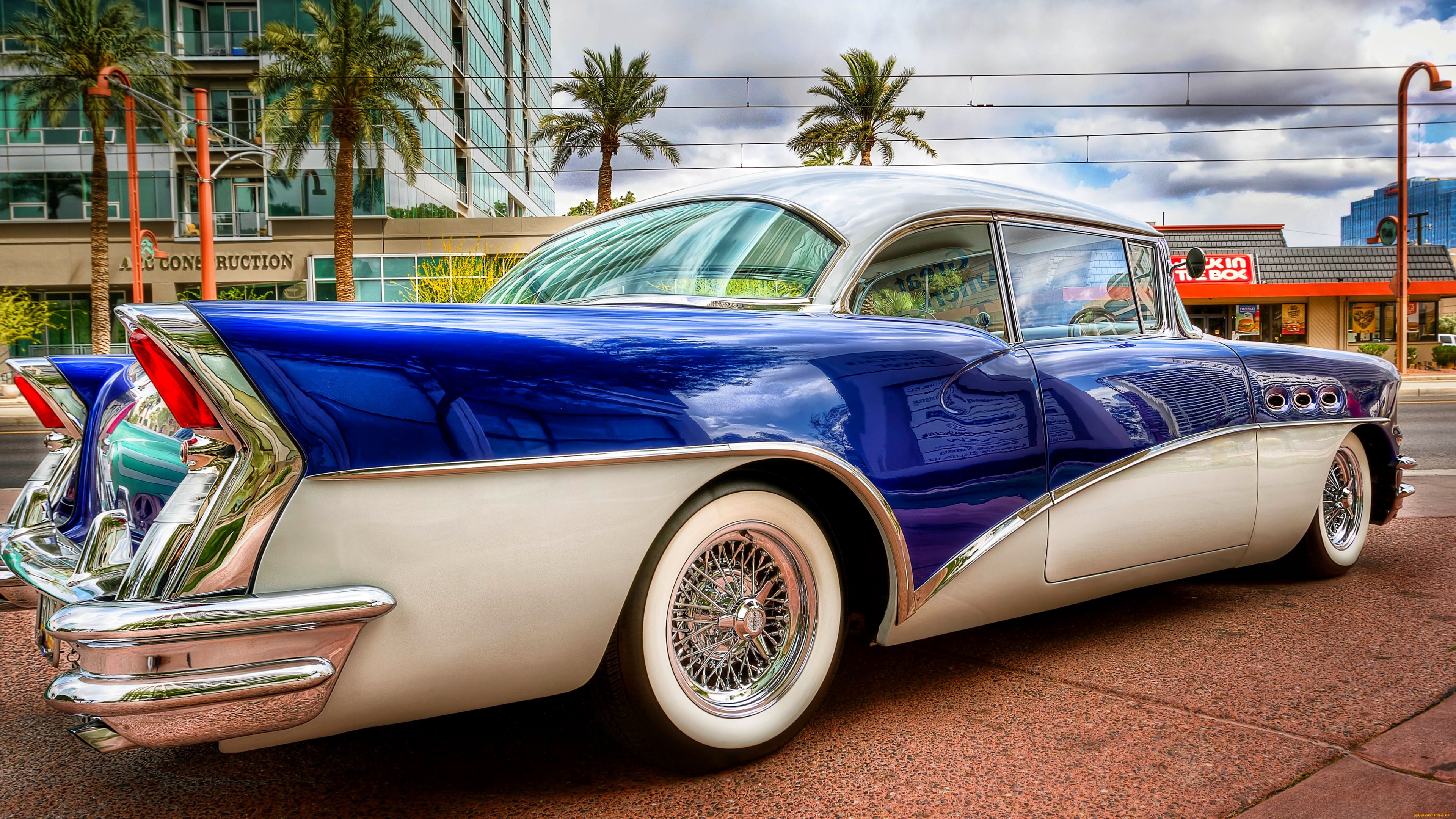 4K Classic Blue and White Buick HD Wallpaper