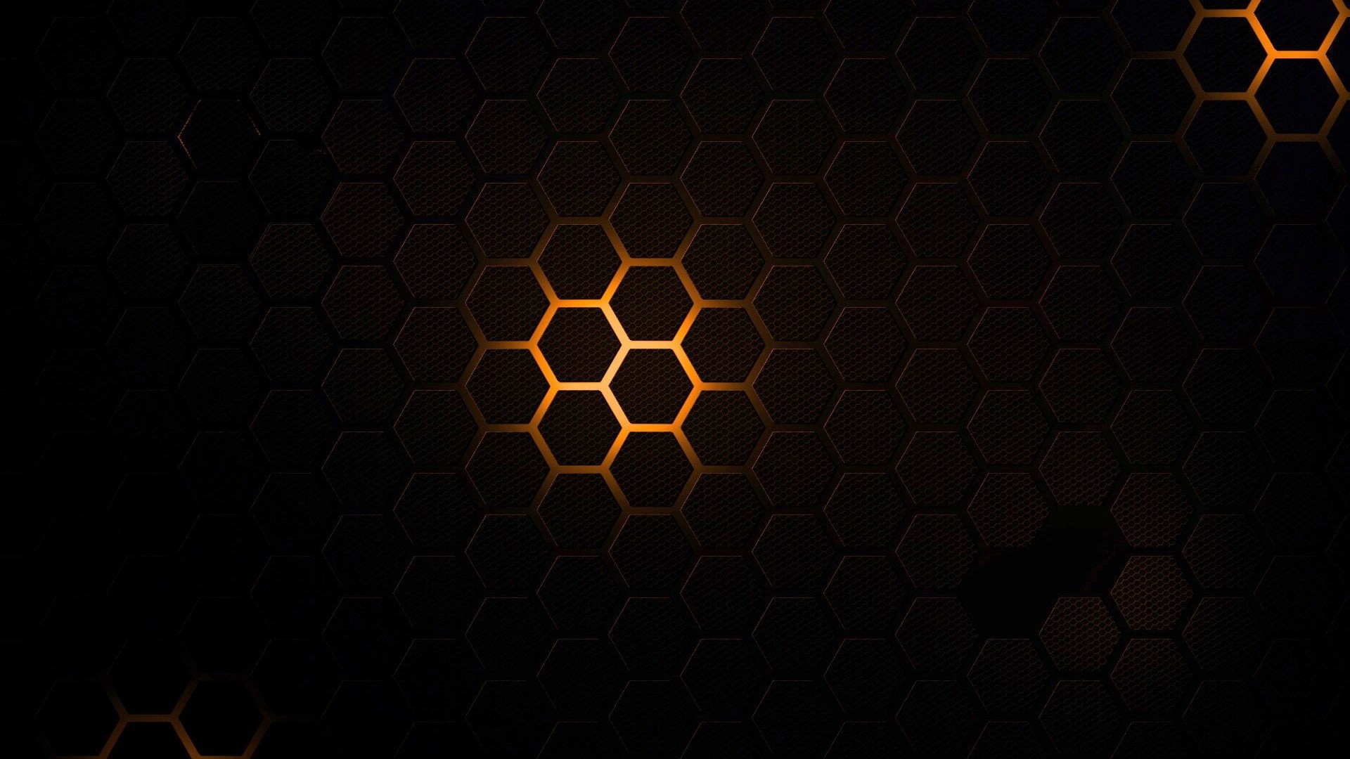 Dark Hexagonal Grid with Orange Glow HD Wallpaper