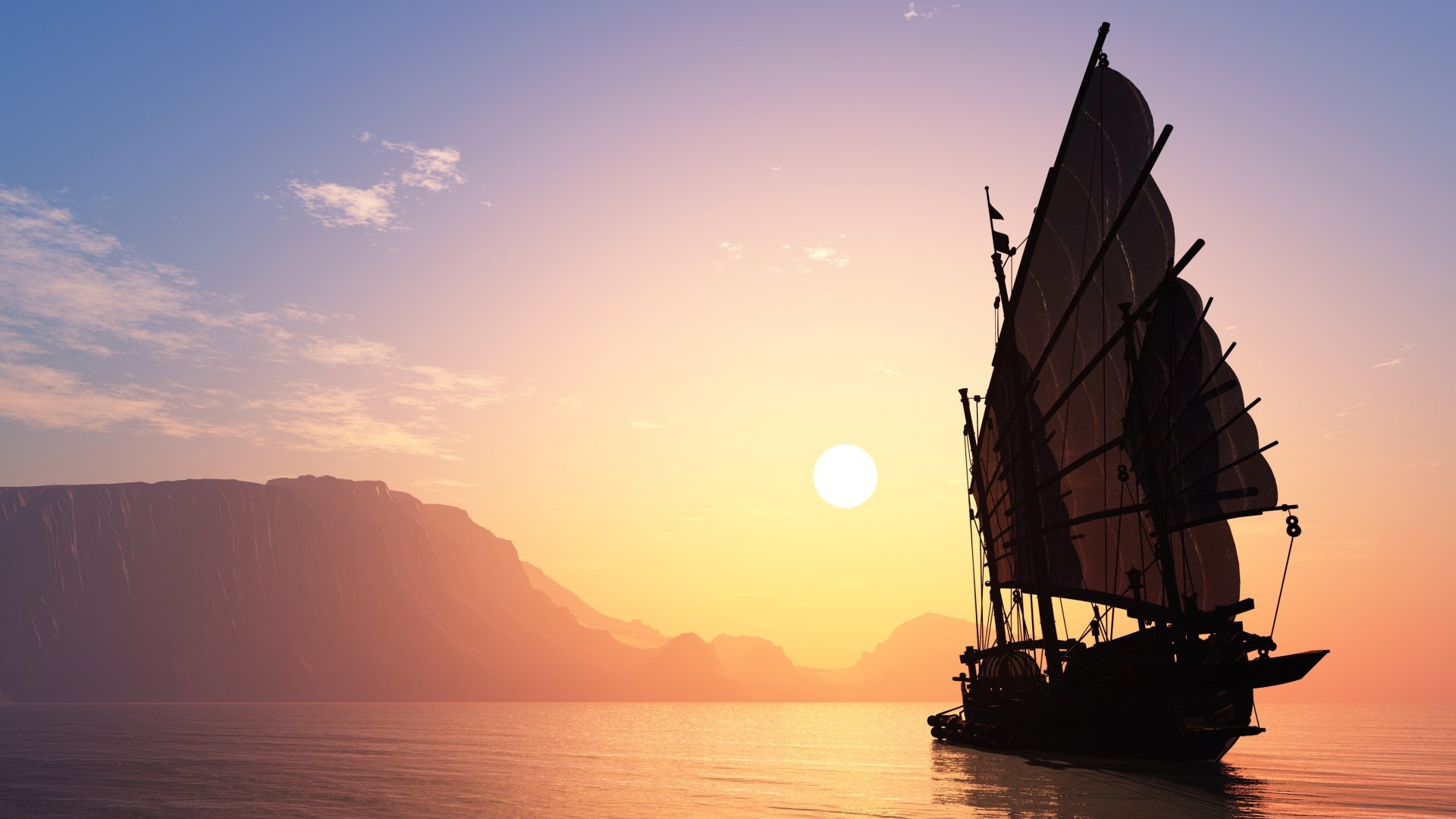 Sailboat on the ocean at sunset HD Wallpaper