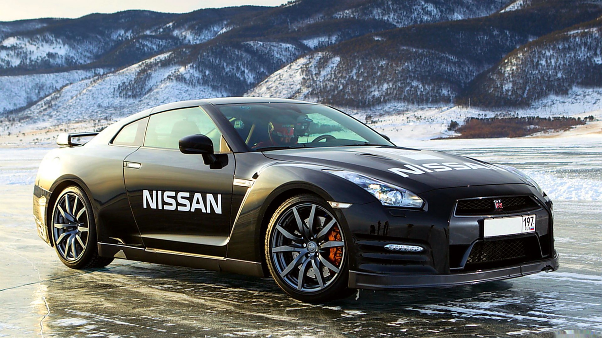 Black Nissan GTR on Ice HD Wallpaper